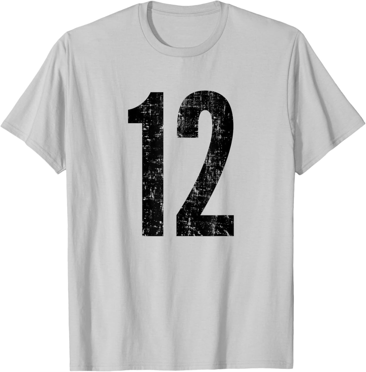 Number 12 Distressed Vintage Twelve Sports Training Practice T-Shirt - T-Shirt | Ash