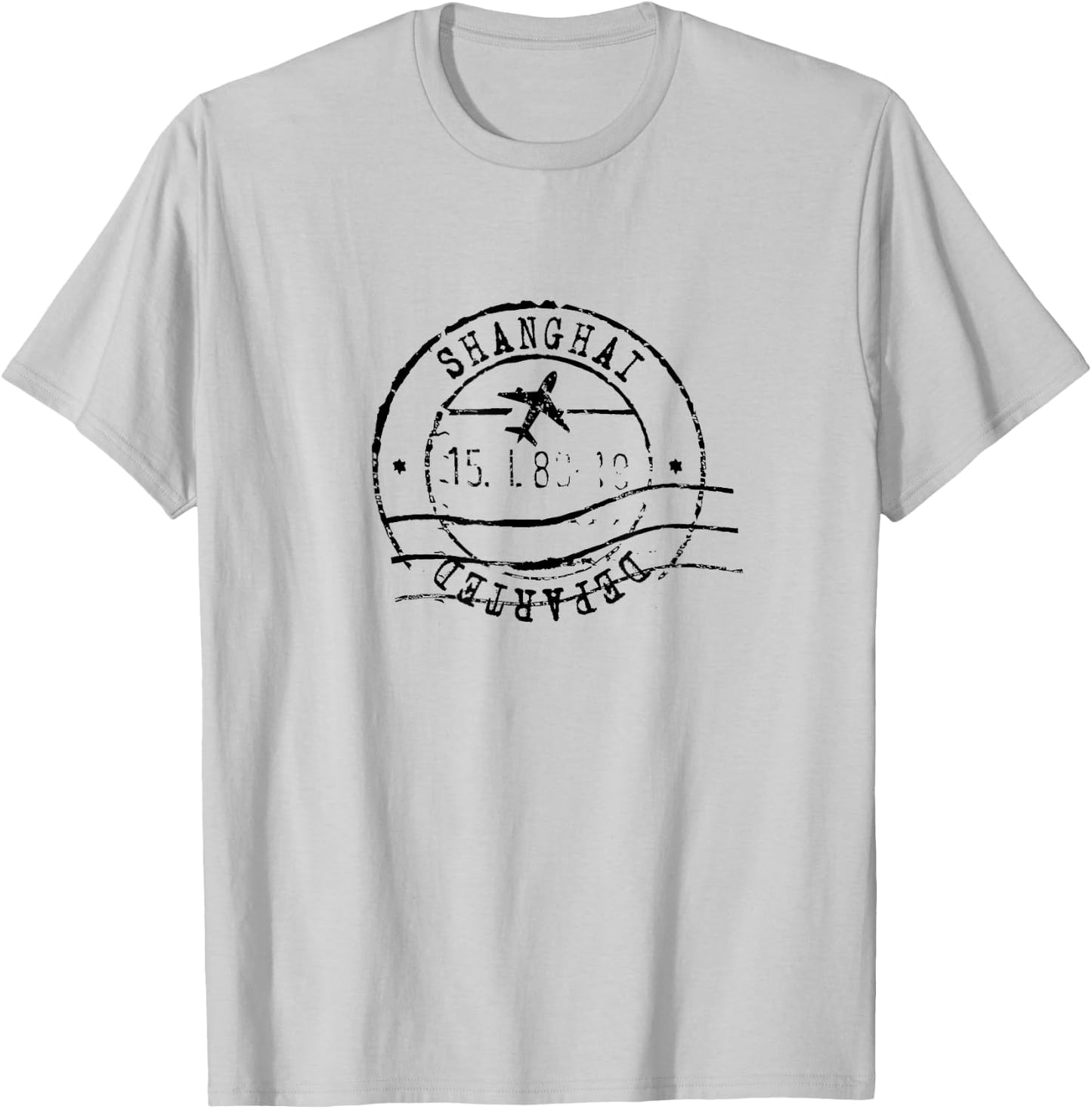 Shanghai China Travel Vintage Passport Stamp T-Shirt - T-Shirt | Ash