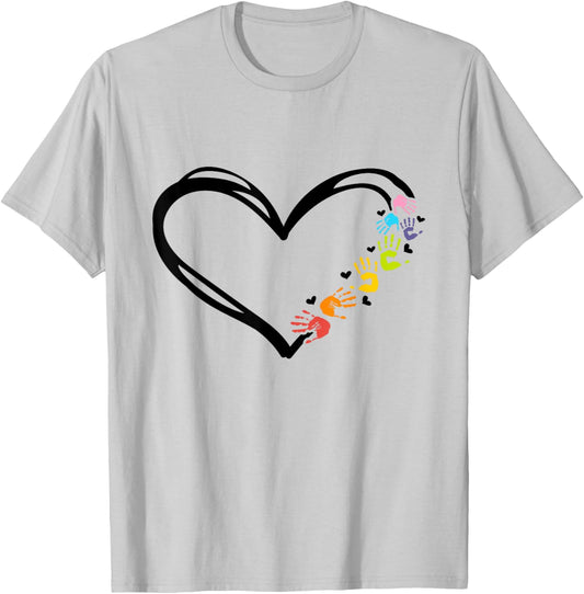 Daycare Provider Heart Hand Prints T-Shirt - T-Shirt | Ash