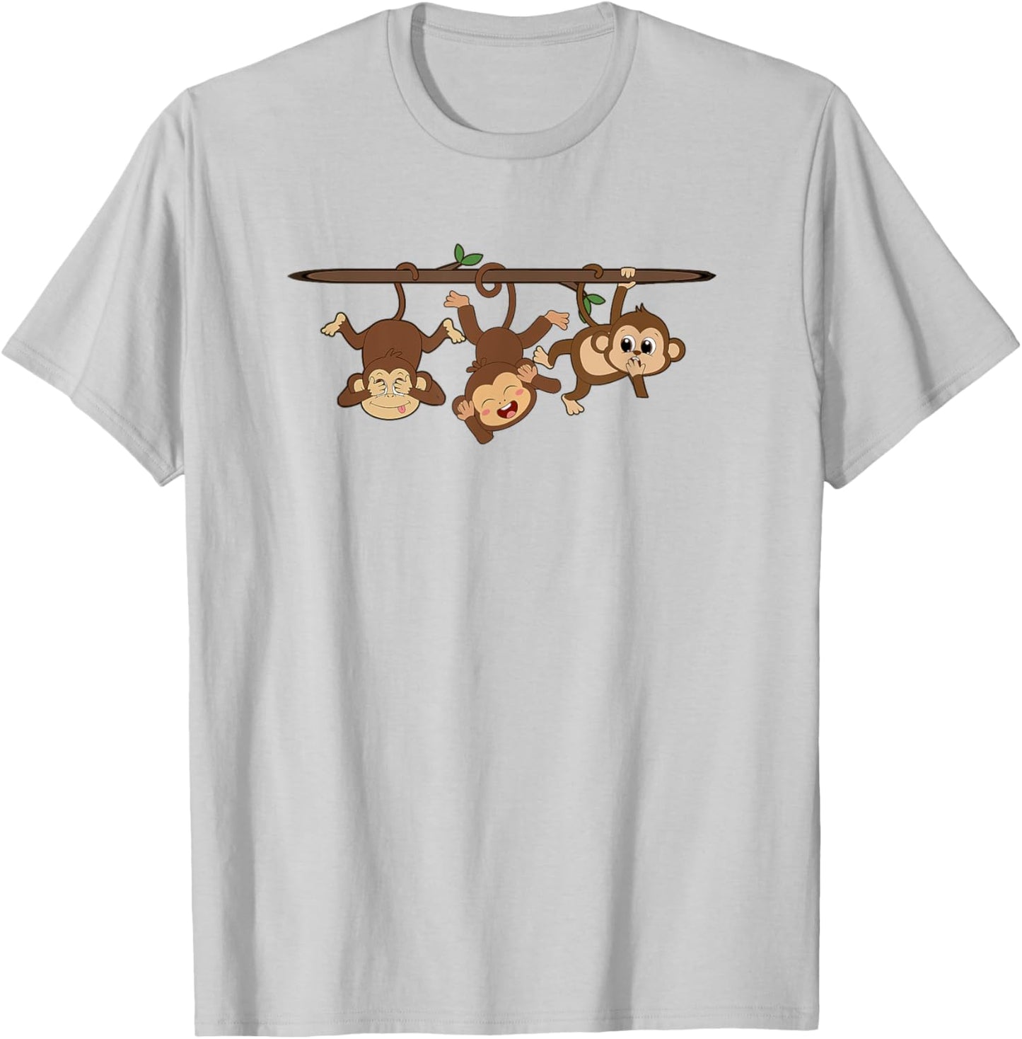 Hear See Speak No Evil Japanese Proverb Design -Adults, -Kids White Short Sleeve Cotton 60%, Polyester 40% Monkey T-Shirt - T-Shirt | Ash