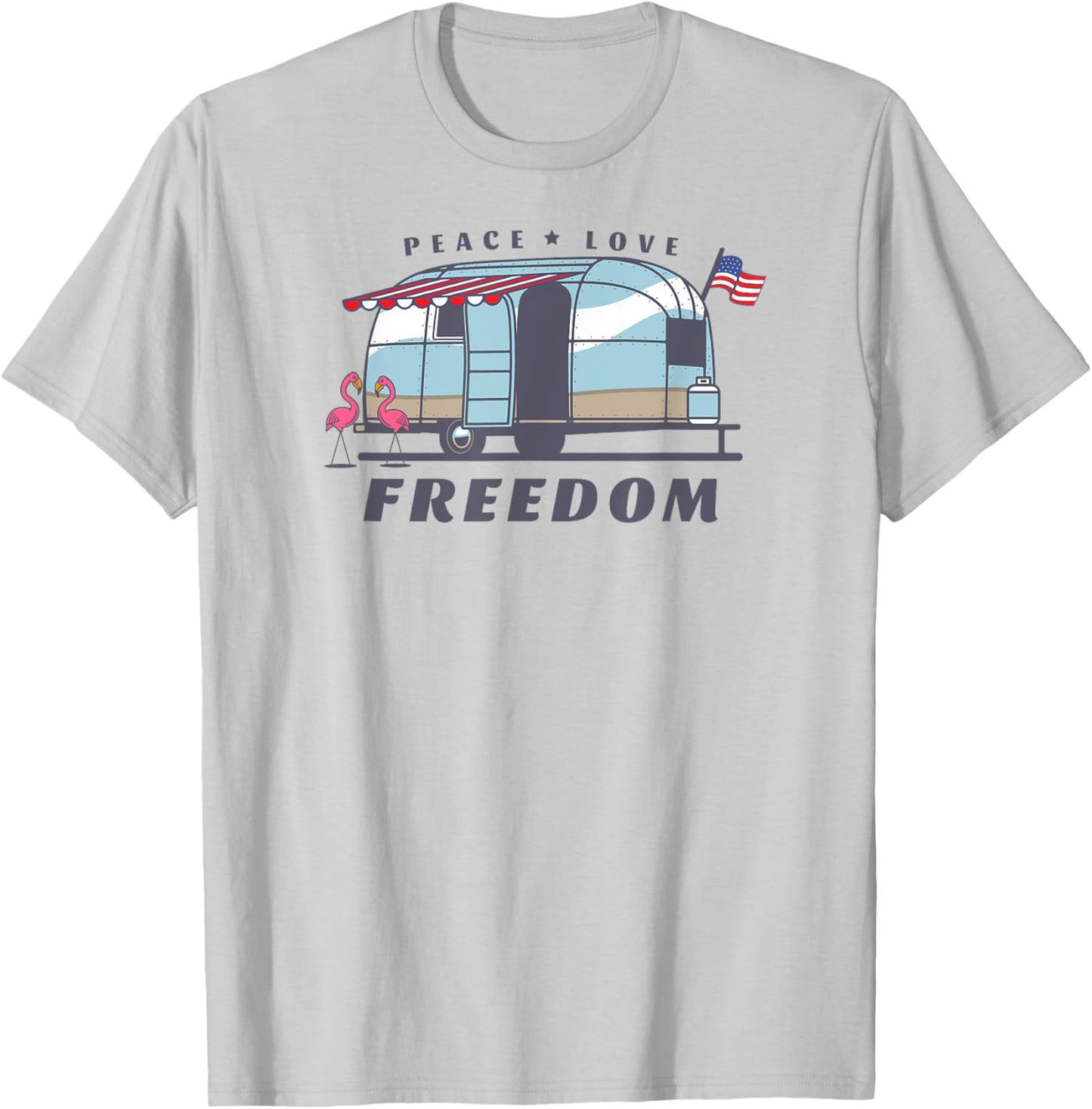 Peace Love Freedom 4th of July Avion Airstream Retro Trailer Women Men T-Shirt - T-Shirt | Ash