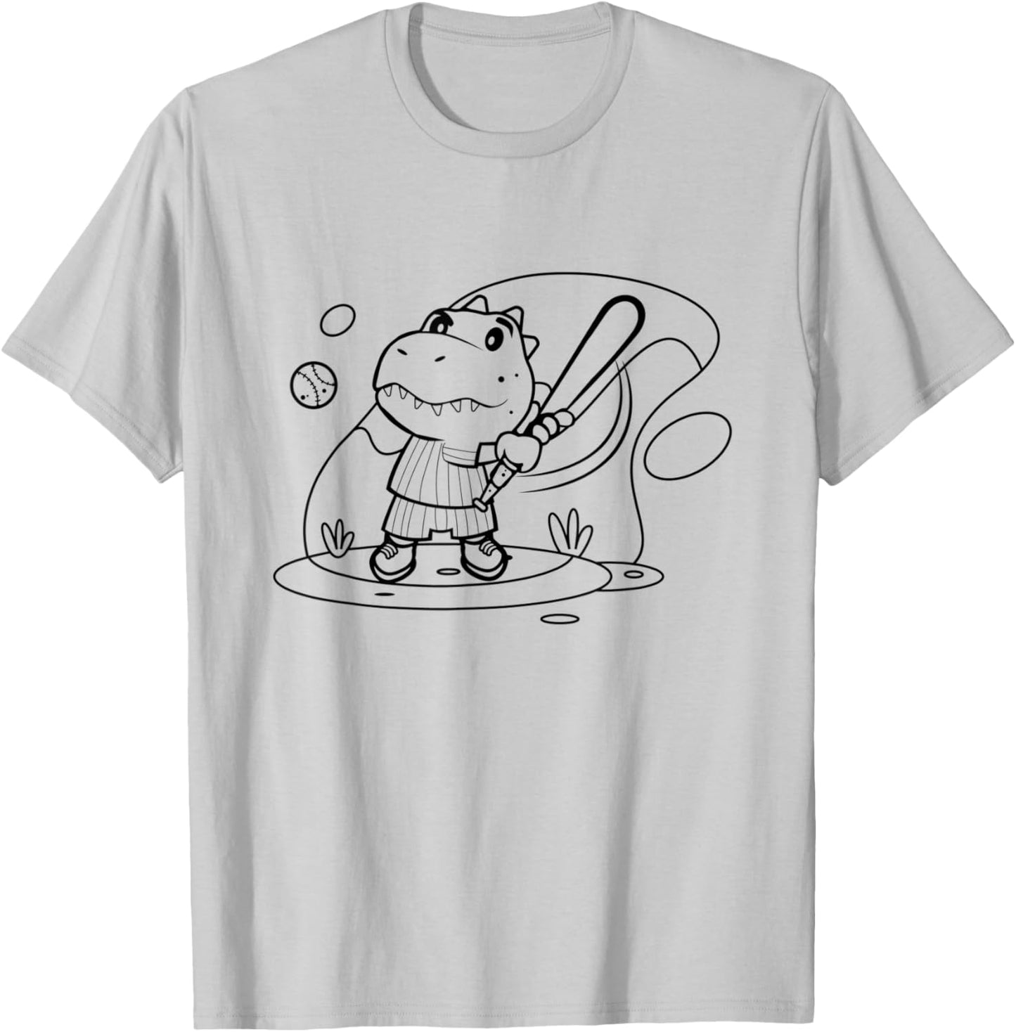 Baseball Children's T-Rex Dinosaur Colouring Painting Drawing T-Shirt - T-Shirt | Ash