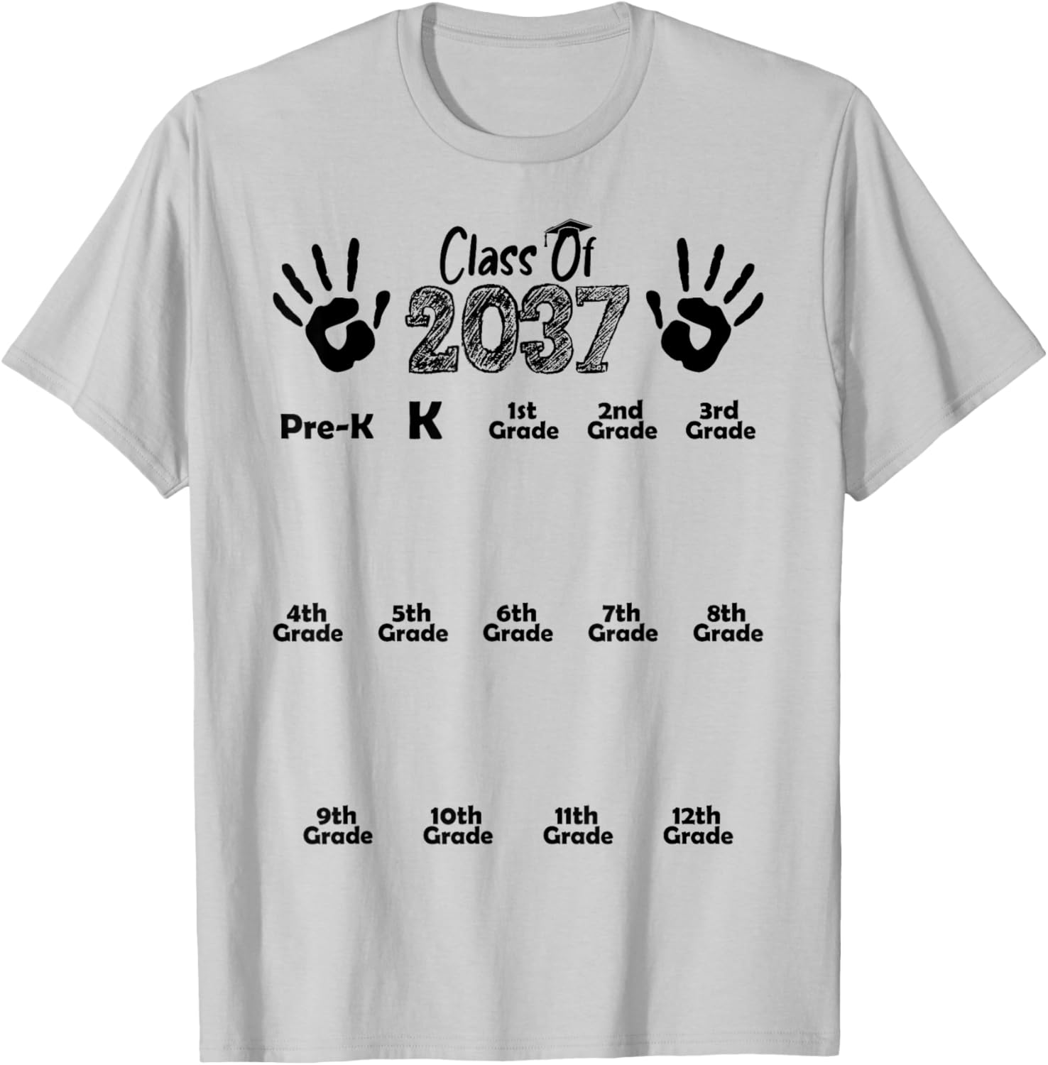 Class of 2037 Grow With Me Shirt Handprint Pre-K 12th Grade T-Shirt - T-Shirt | Ash