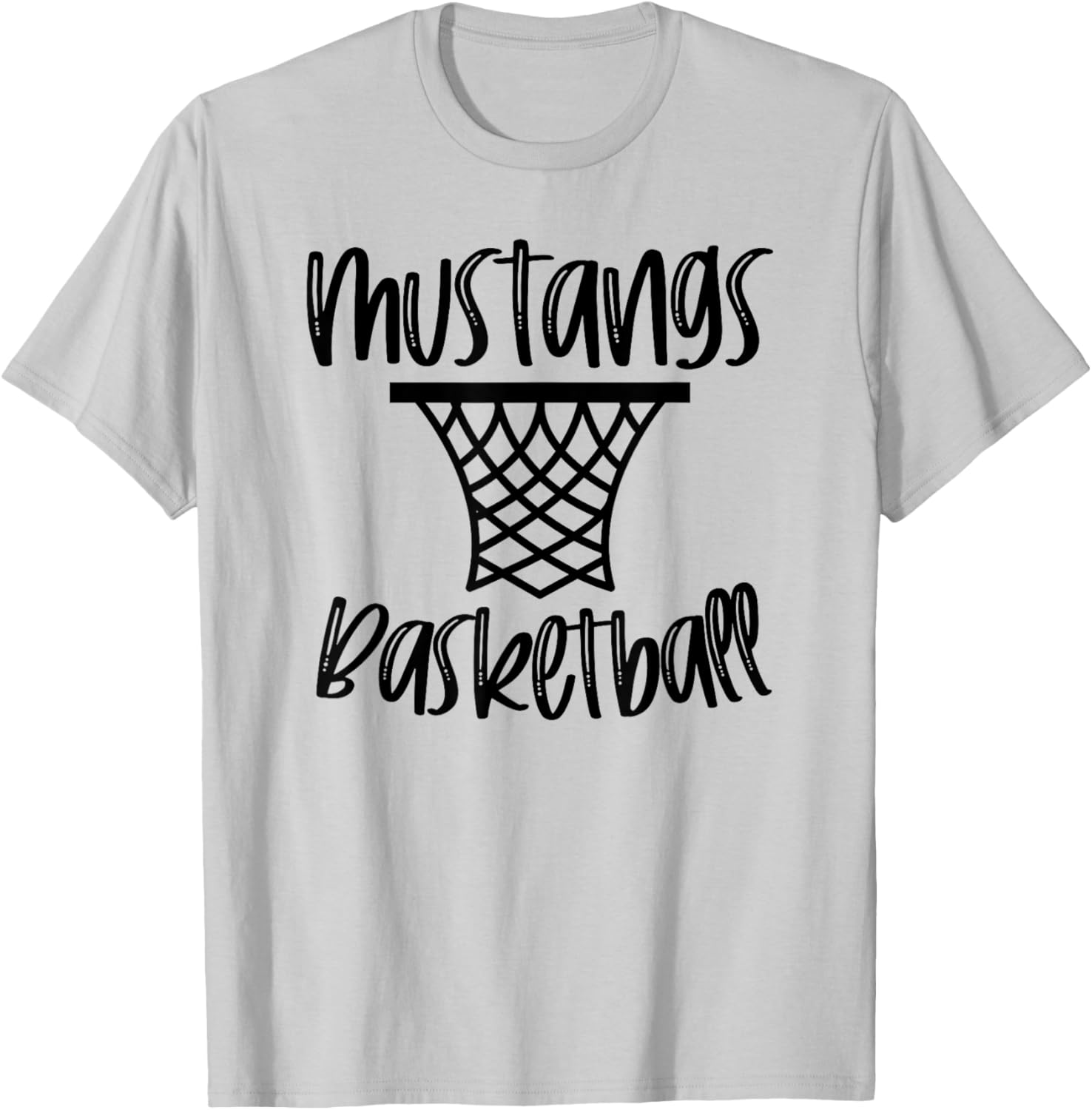 Mustangs Basketball Team Mascot School Spirit Game Night T-Shirt - T-Shirt | Ash