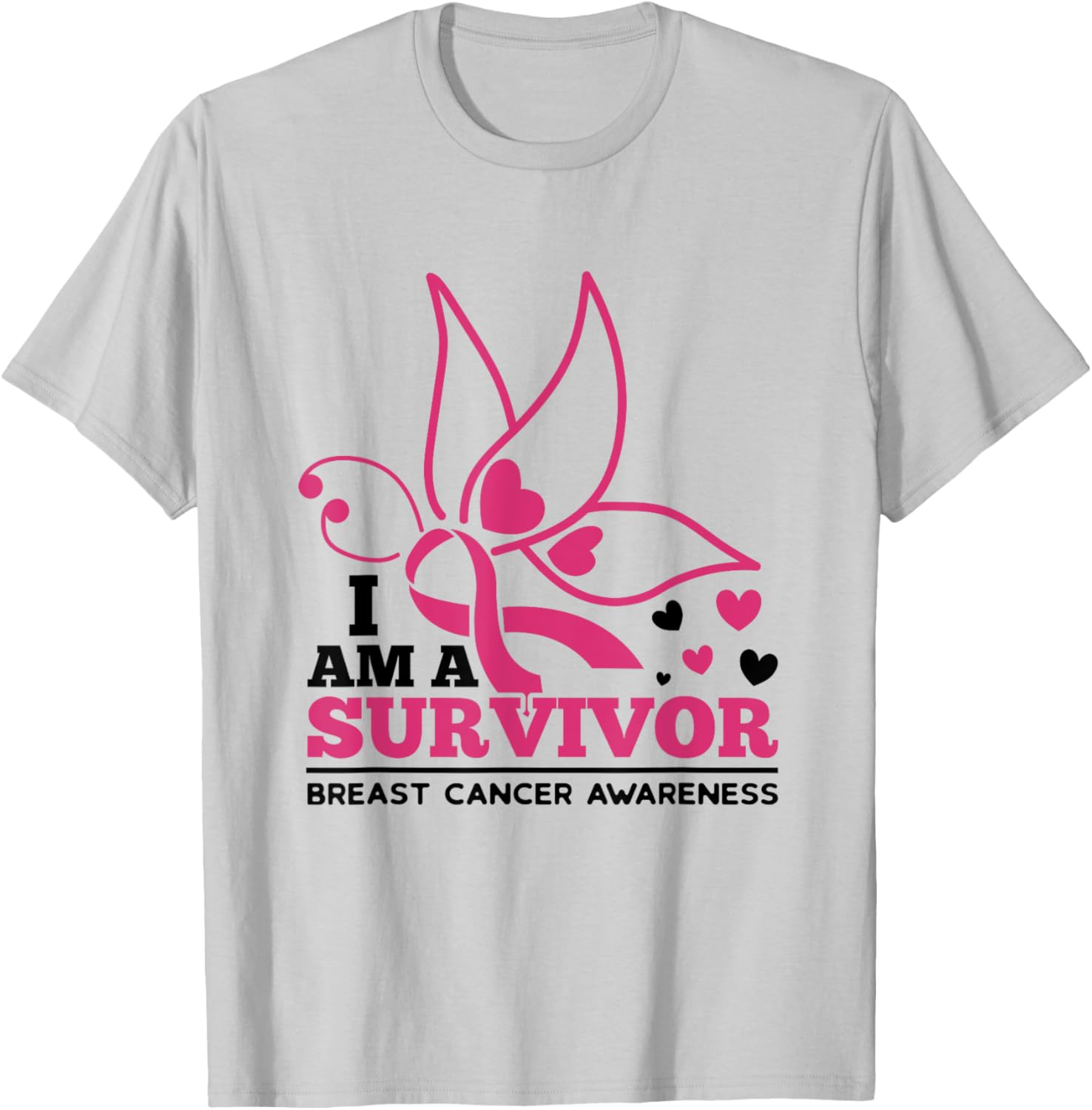I Am A Survivor Pink Ribbon October Breast Cancer Awareness T-Shirt - T-Shirt | Ash
