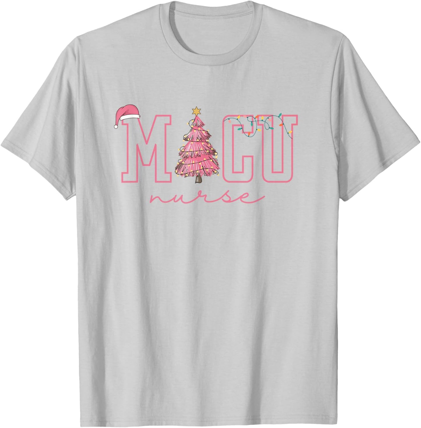 MICU Nurse Pink Christmas Medical Intensive Care Unit Xmas T-Shirt - T-Shirt | Ash