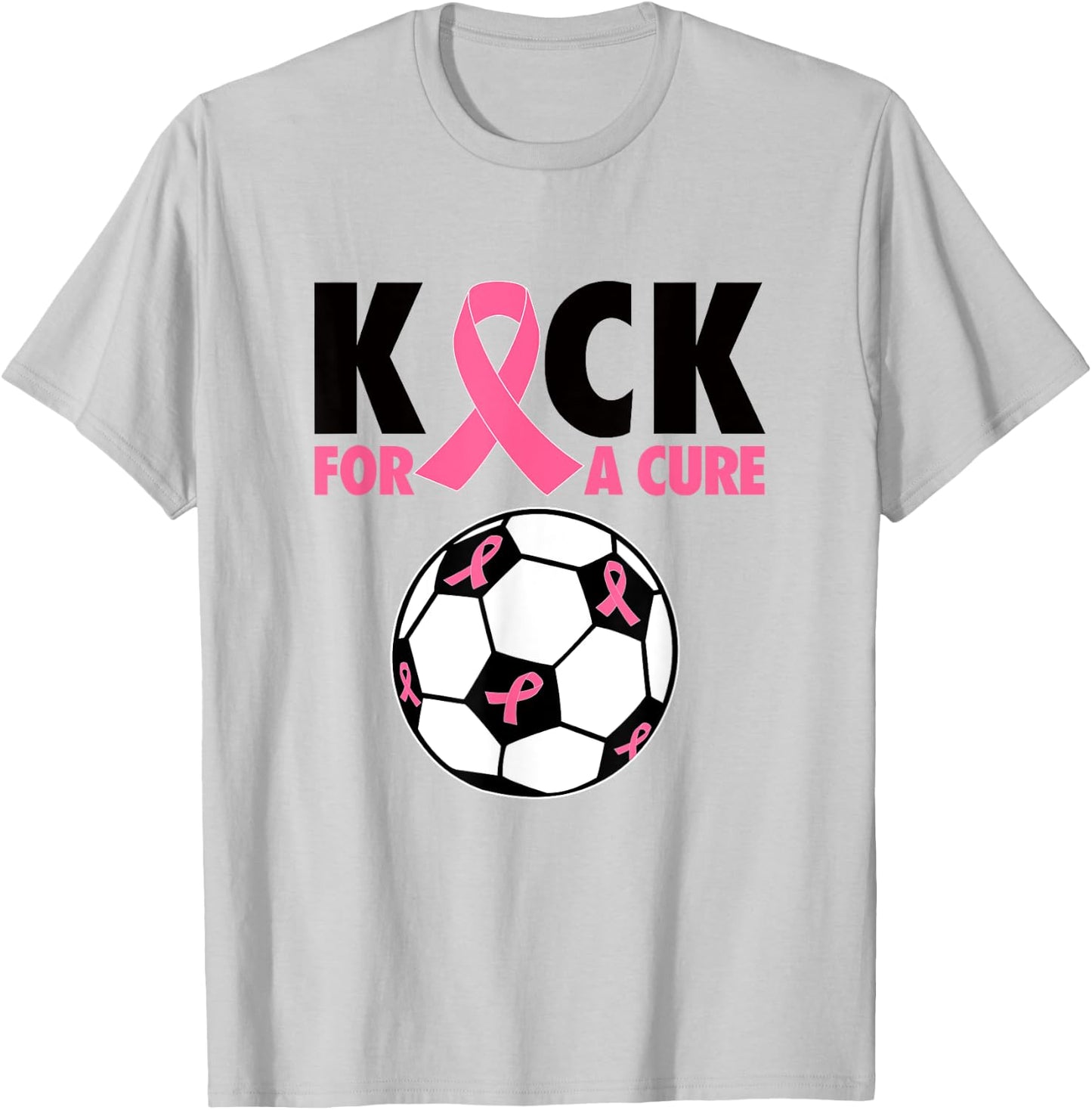 Kick For a Cure Breast Cancer Awareness Pink Ribbon Soccer T-Shirt - T-Shirt | Ash
