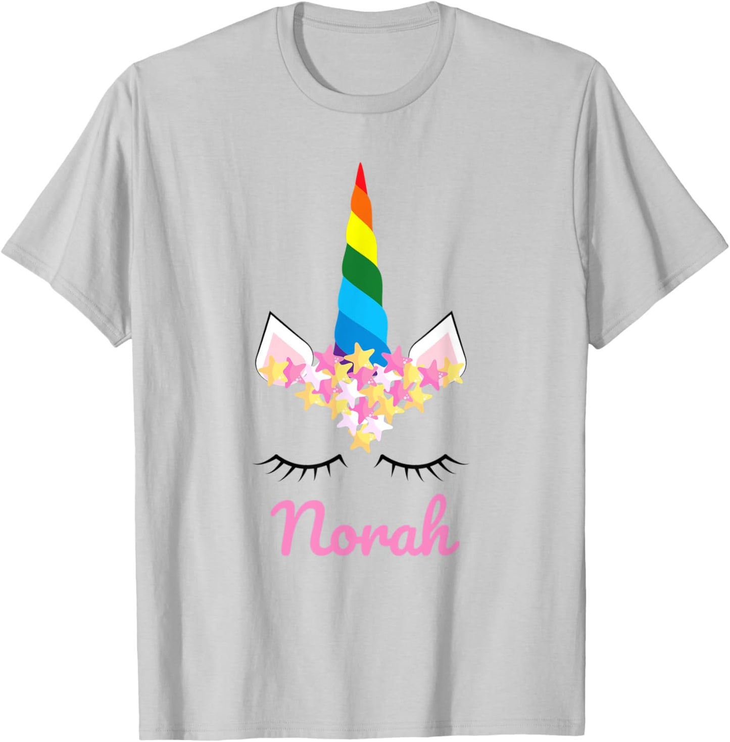 Cute Girls Unicorn Personalized Norah Rainbow Unicorn T-Shirt - T-Shirt | Ash