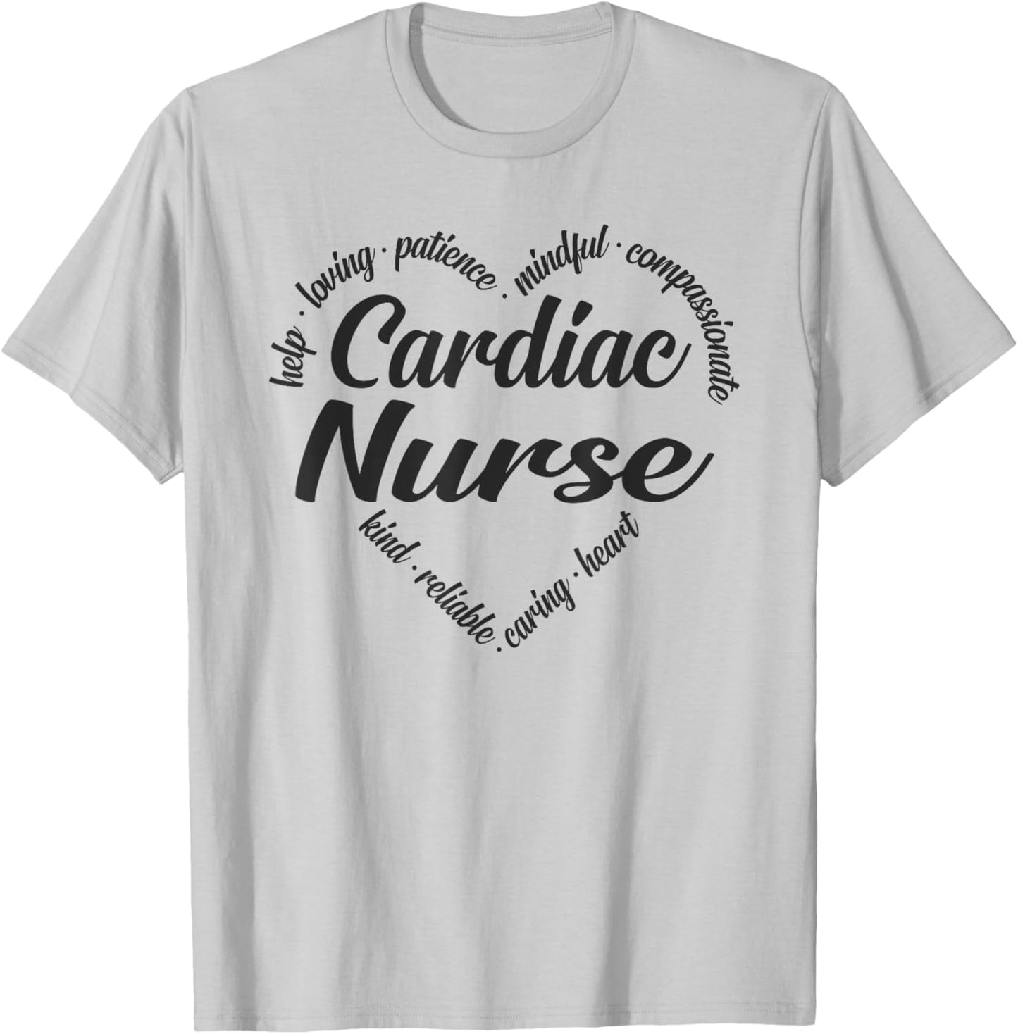 Cardiac Nurse Heart Word Cloud T-Shirt - T-Shirt | Ash