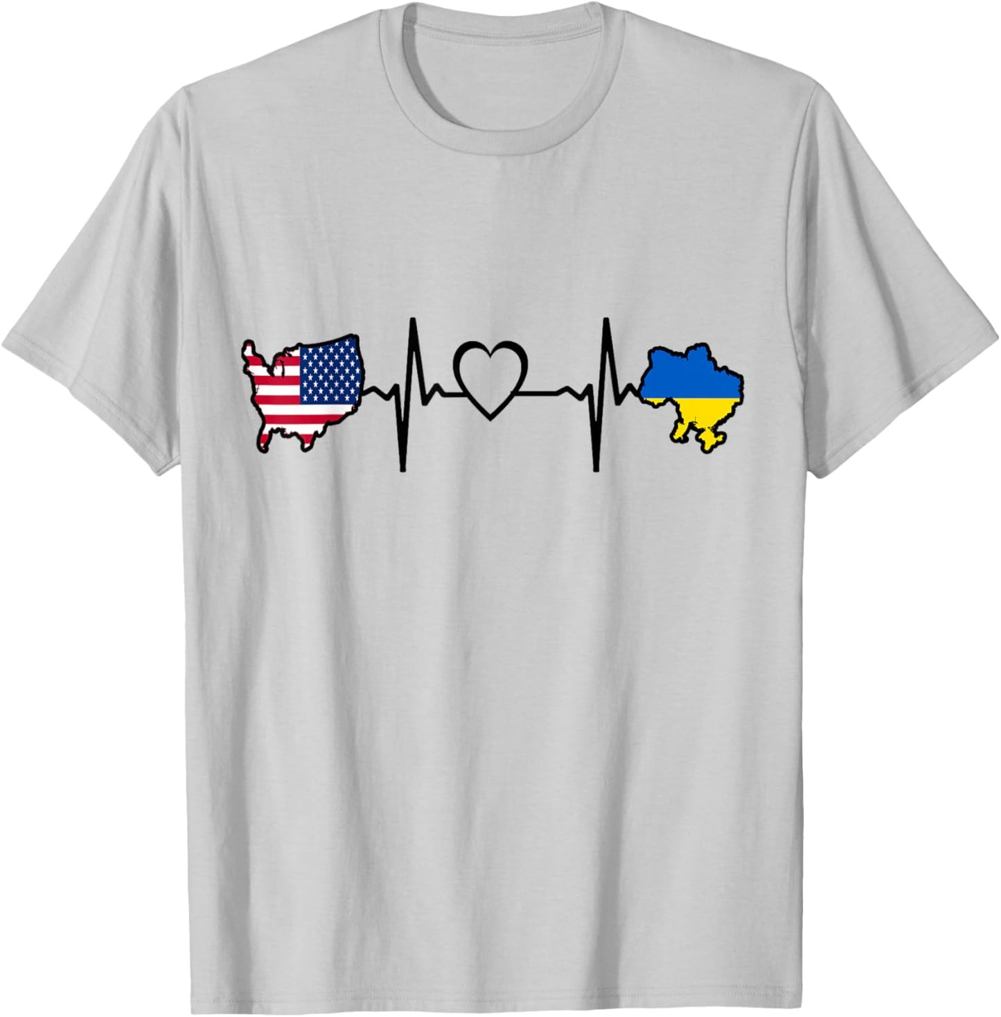USA Ukraine Heartbeat Shirt - Ukrainian American USA Flag T-Shirt - T-Shirt | Ash