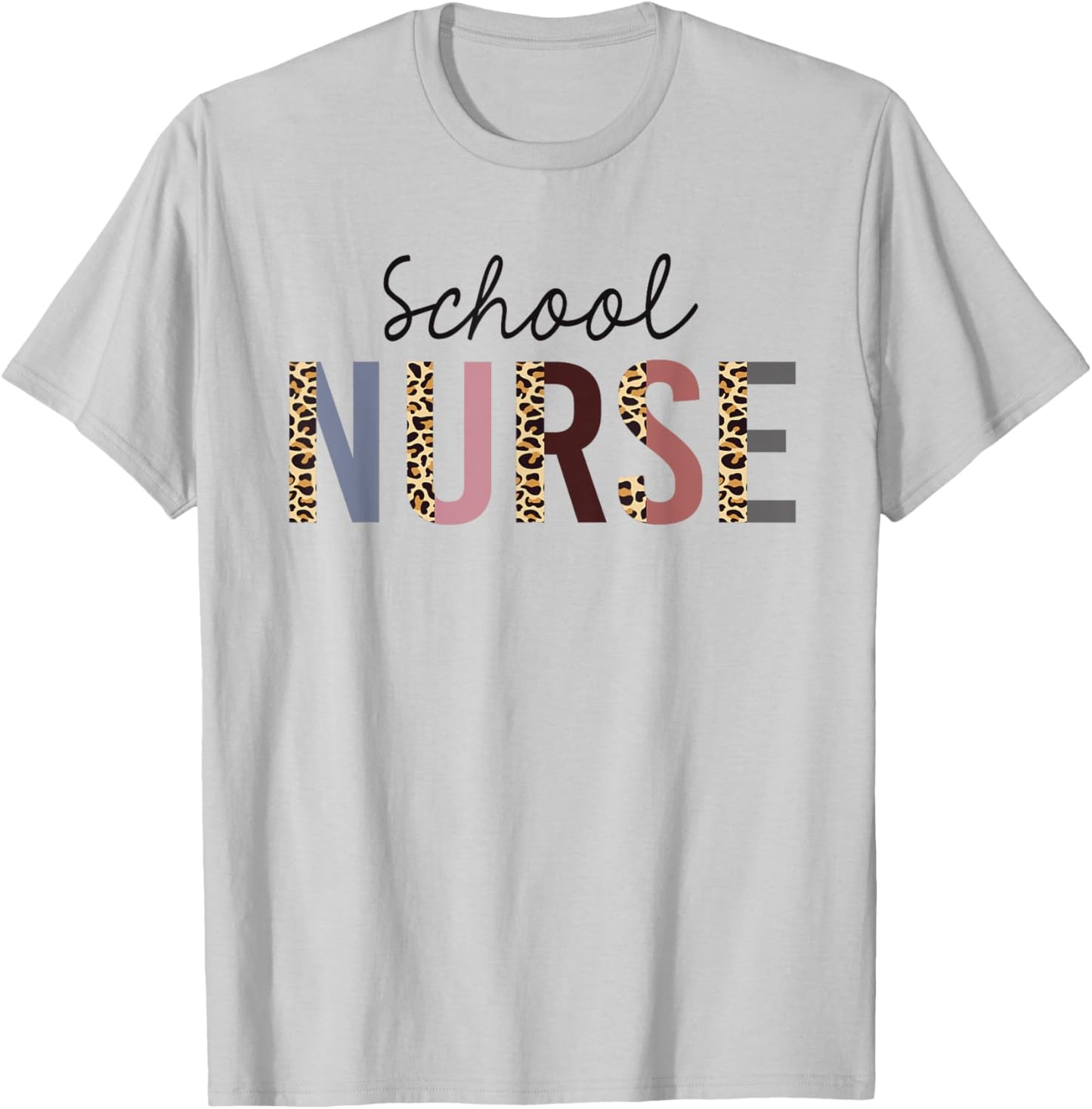 School Nurse Leopard Print Nursing Back to School Women Cute T-Shirt - T-Shirt | Ash