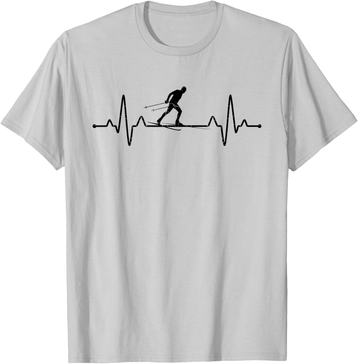 Heartbeat Cross Country Skiing Winter Sports Biathlon Ski T-Shirt - T-Shirt | Ash