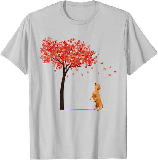 Dachshund Maple Tree Thanksgiving Day Cute Dog Doxie Fall T-Shirt - T-Shirt | Ash