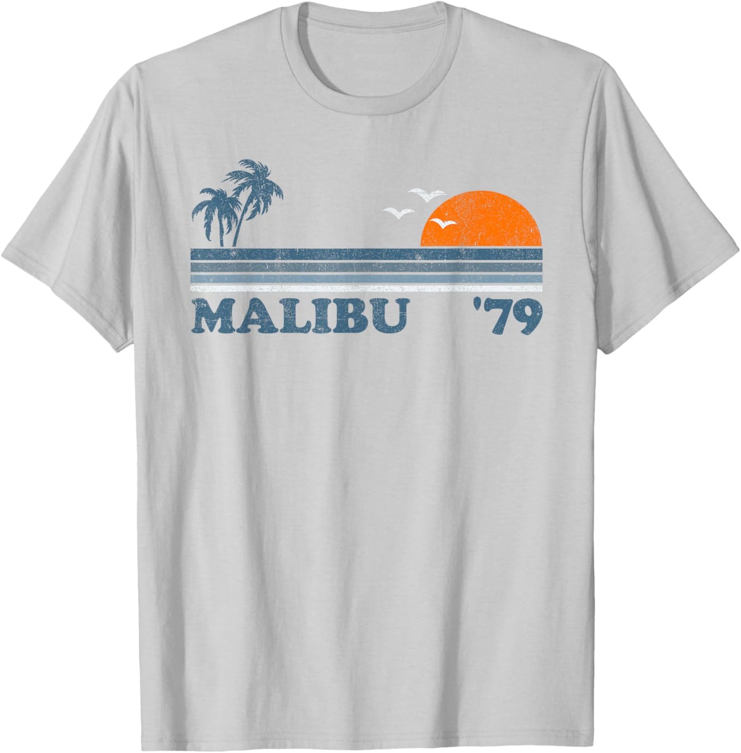 Vintage Malibu California Beach Retro Sun Surfing 70's Gift T-Shirt - T-Shirt | Ash