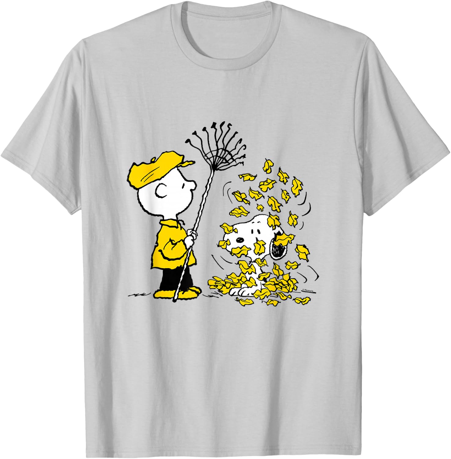 Peanuts - Charlie Brown Snoopy Fall Leaves T-Shirt - T-Shirt | Ash
