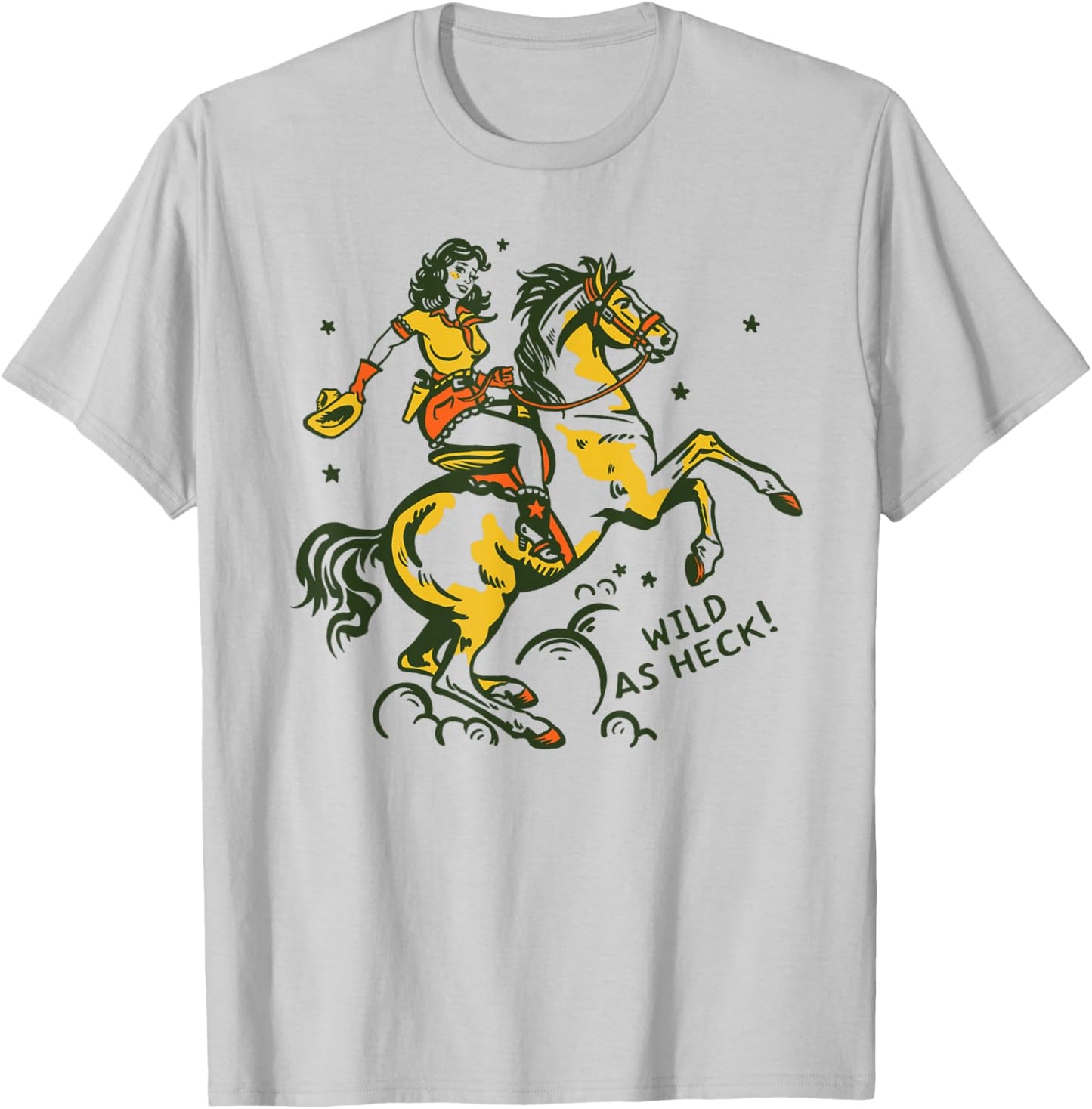 "Wild As Heck" Cute & Fun Retro Cowgirl Pinup Riding A Horse T-Shirt - T-Shirt | Ash