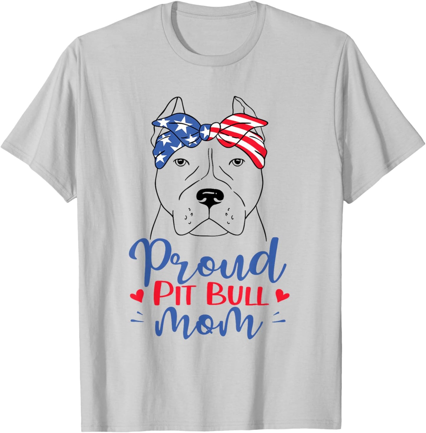Pitbull Mom Patriotic American Flag July 4th Ladies Pit Bull T-Shirt - T-Shirt | Ash