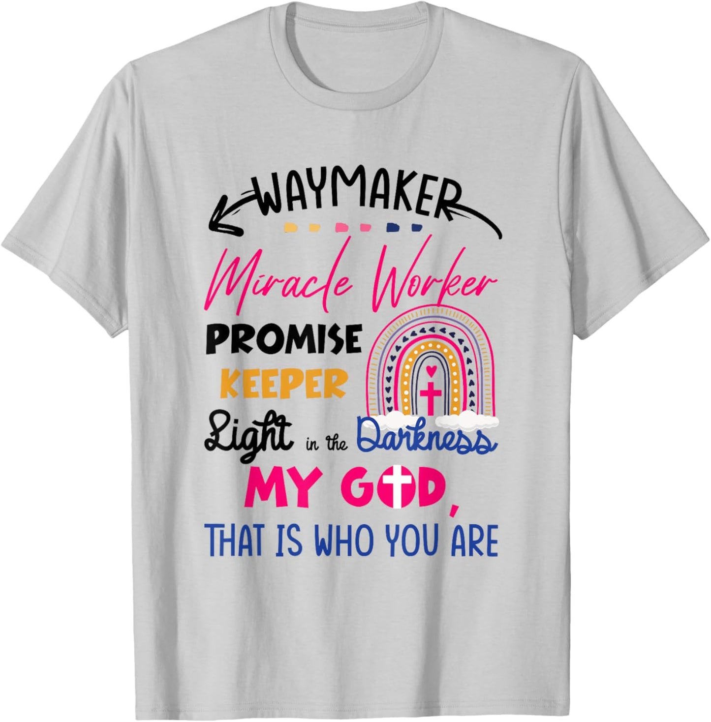 Kids Waymaker Miracle Worker Rainbow Boho Christian T-Shirt - T-Shirt | Ash