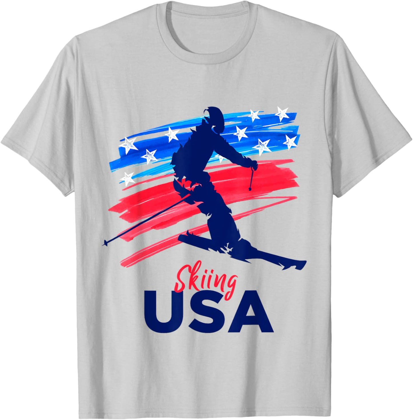 Skiing USA Support the Team USA Flag Ski Winter T-Shirt - T-Shirt | Ash