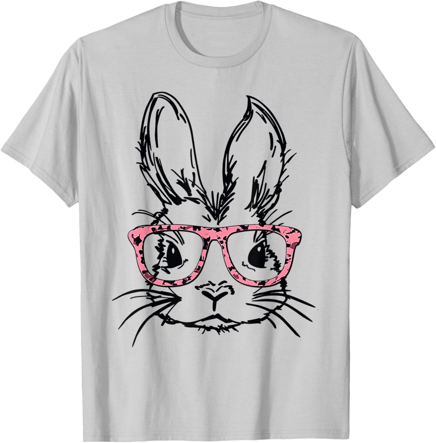 Cute Bunny With Glasses Leopard Print Easter Bunny Face T-Shirt - T-Shirt | Ash