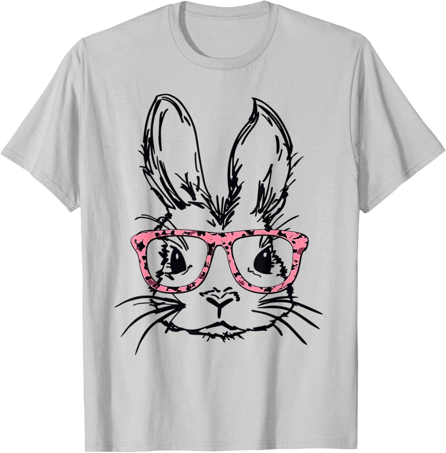 Cute Bunny With Glasses Leopard Print Easter Bunny Face T-Shirt - T-Shirt | Ash