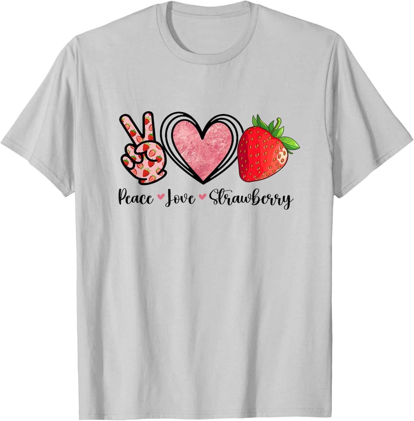 Peace Love Strawberry Shirts Farmer Strawberries Lover Fruit T-Shirt - T-Shirt | Ash