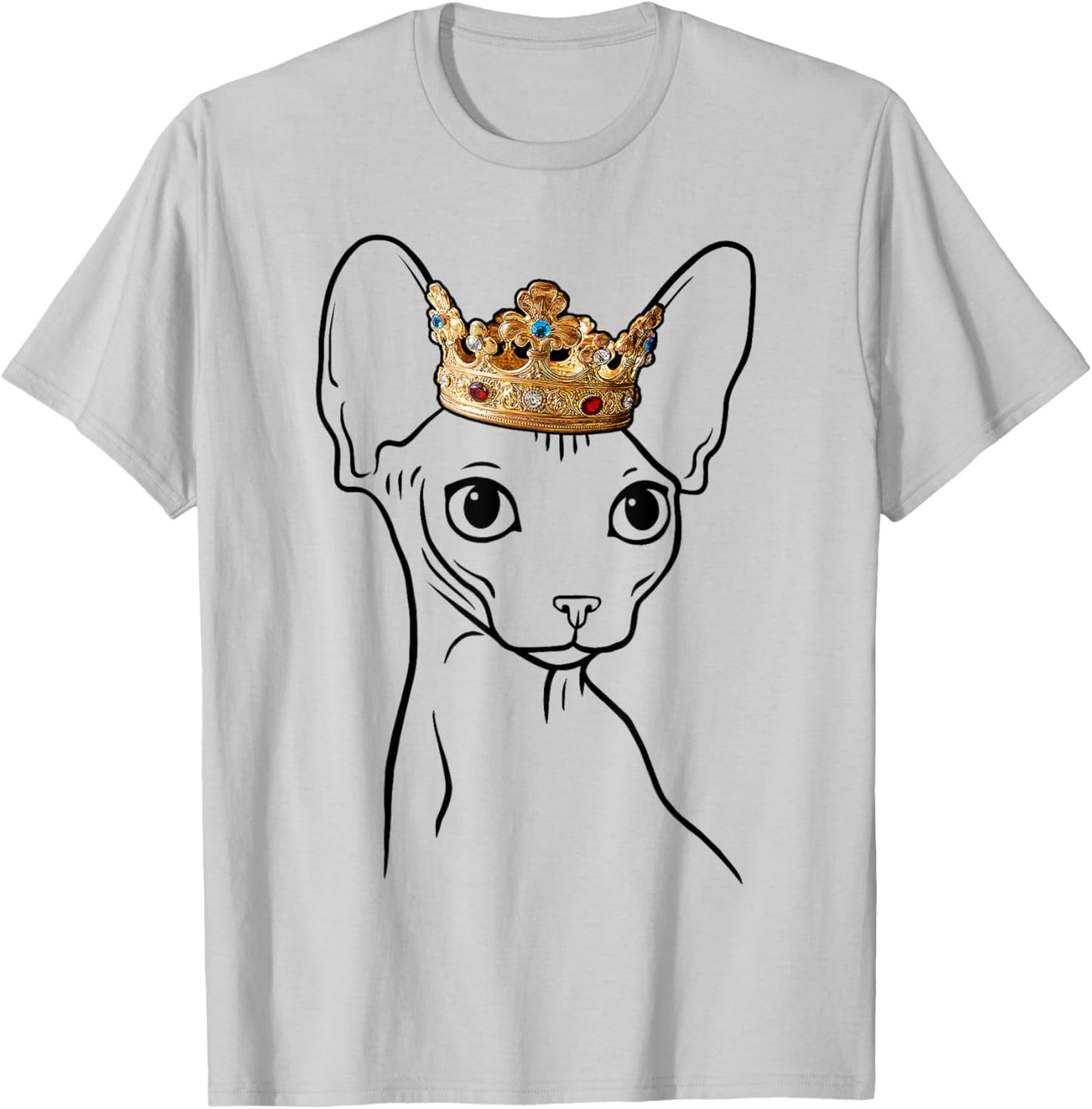 Sphynx Cat Wearing Crown Men Women Girls Kids T-Shirt - T-Shirt | Ash