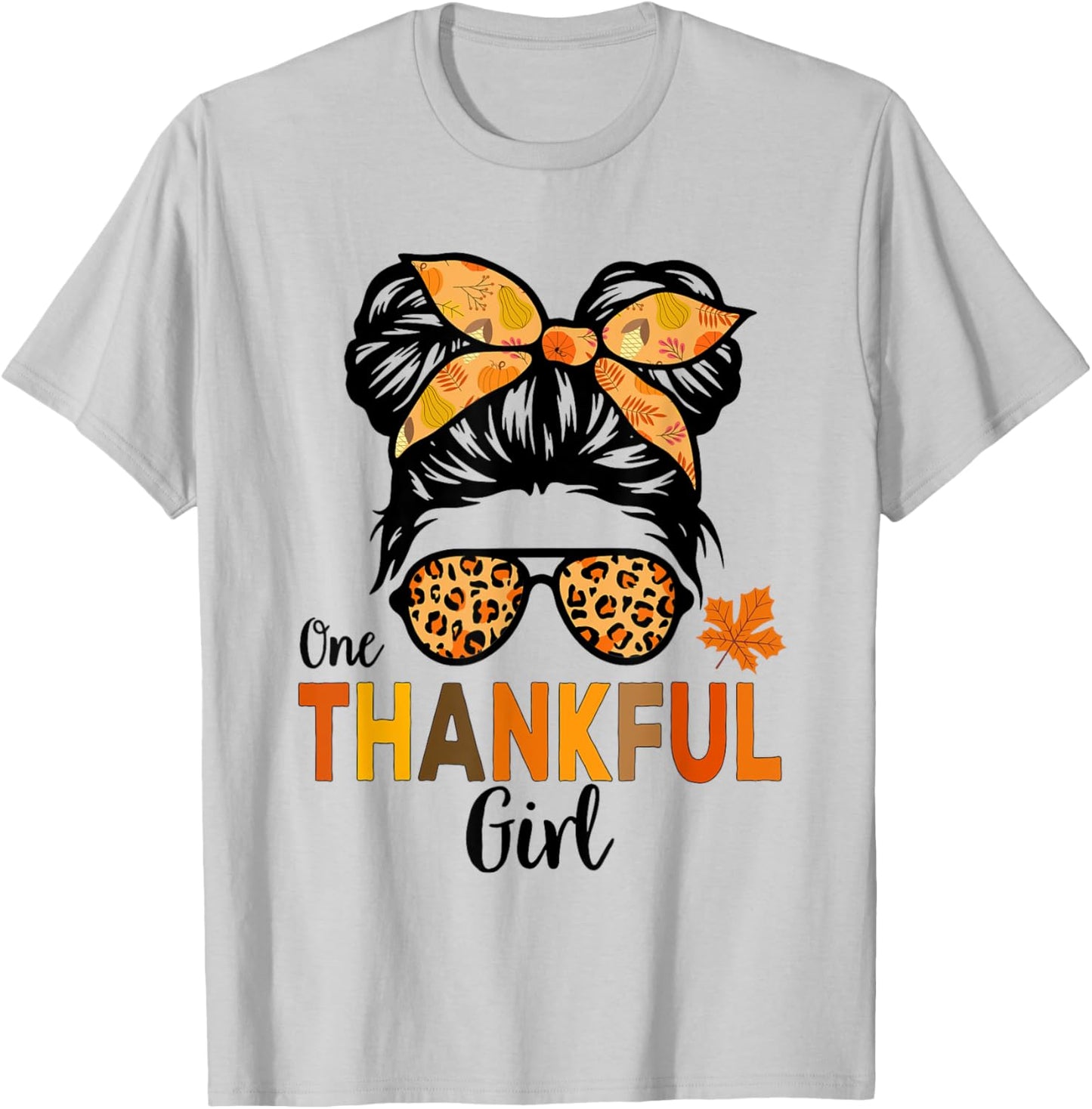 Thanksgiving Shirts for Girls Kids Thankful Girl Messy Bun T-Shirt - T-Shirt | Ash