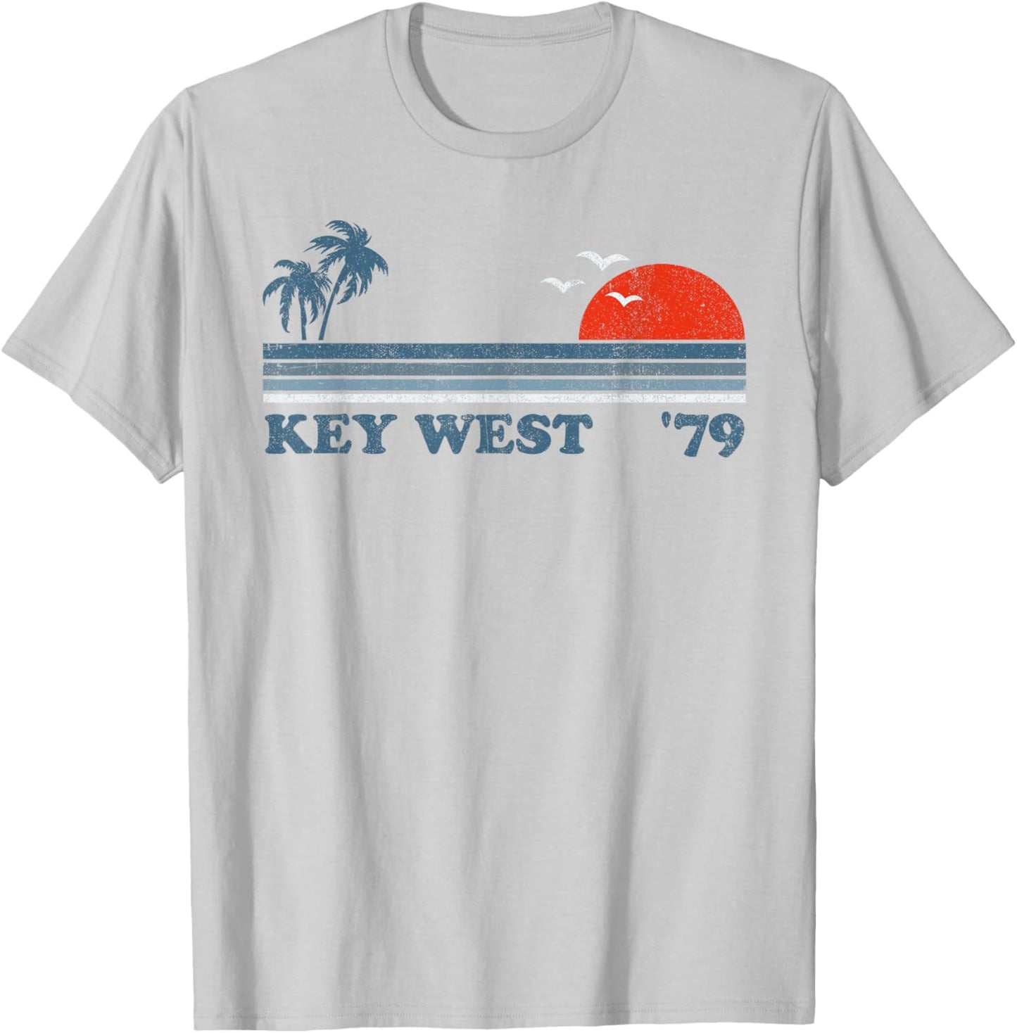 Vintage Key West Florida Beach Retro Sunset Keys 70's Gift T-Shirt - T-Shirt | Ash