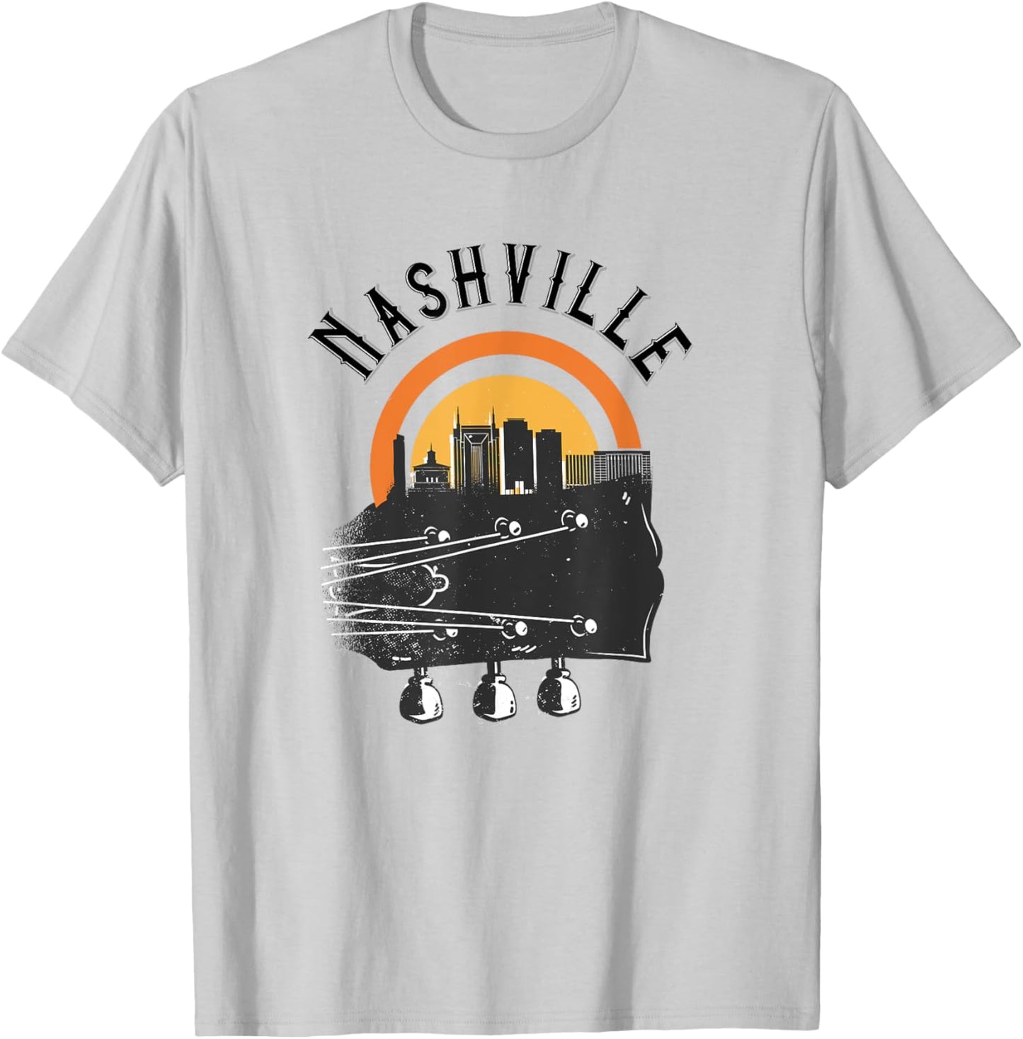 Nashville Cute / Love Country Music Guitar City Skyline T-Shirt - T-Shirt | Ash