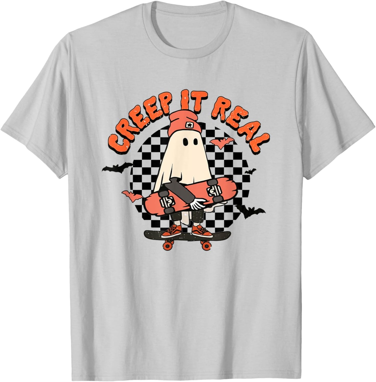 Creep It Real Retro Vintage Ghost Skateboard Halloween Fall T-Shirt - T-Shirt | Ash