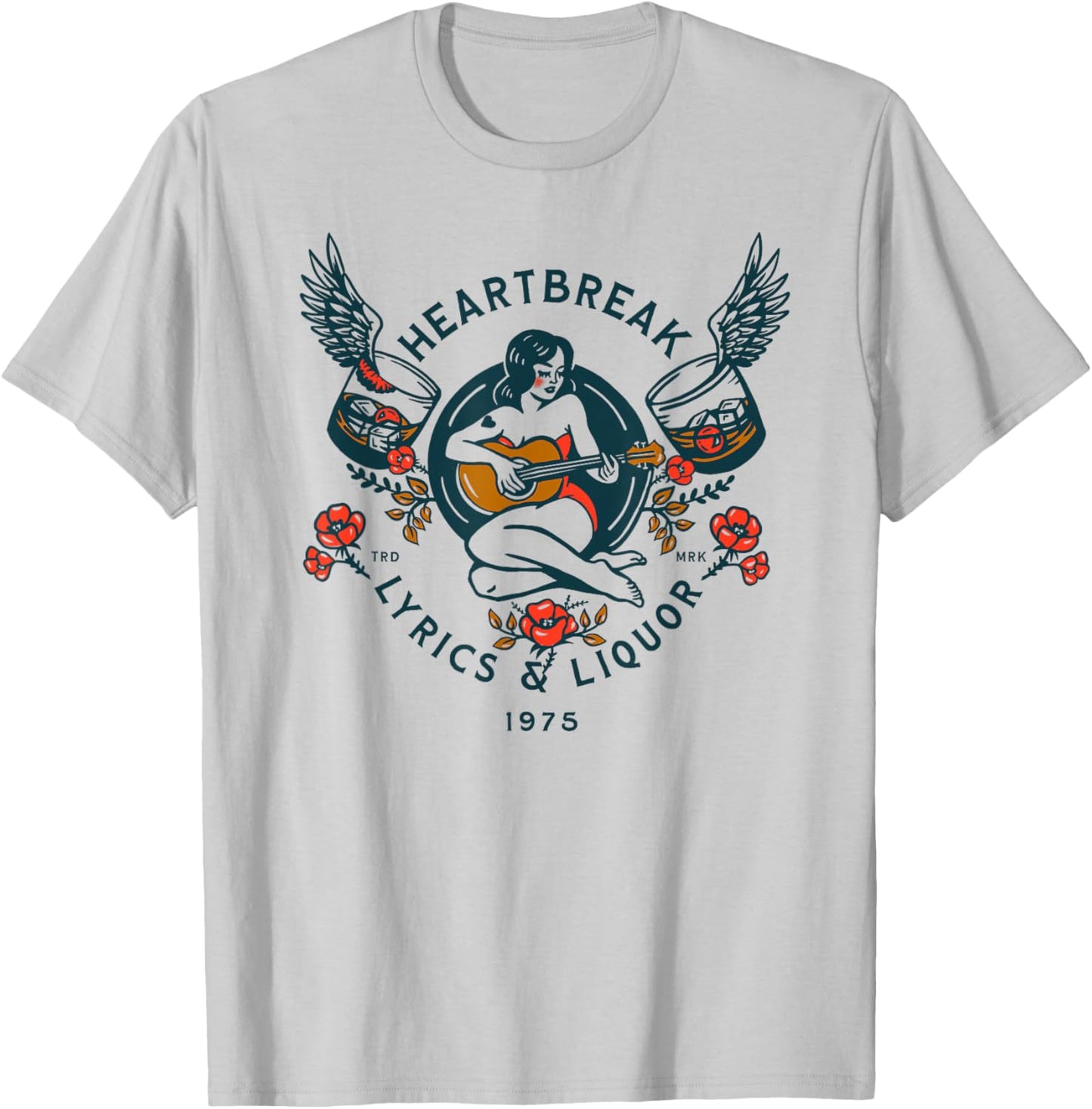 Heartbreak Lyrics & Liquor: Cool Live Music Lover Pin-Up Art T-Shirt - T-Shirt | Ash