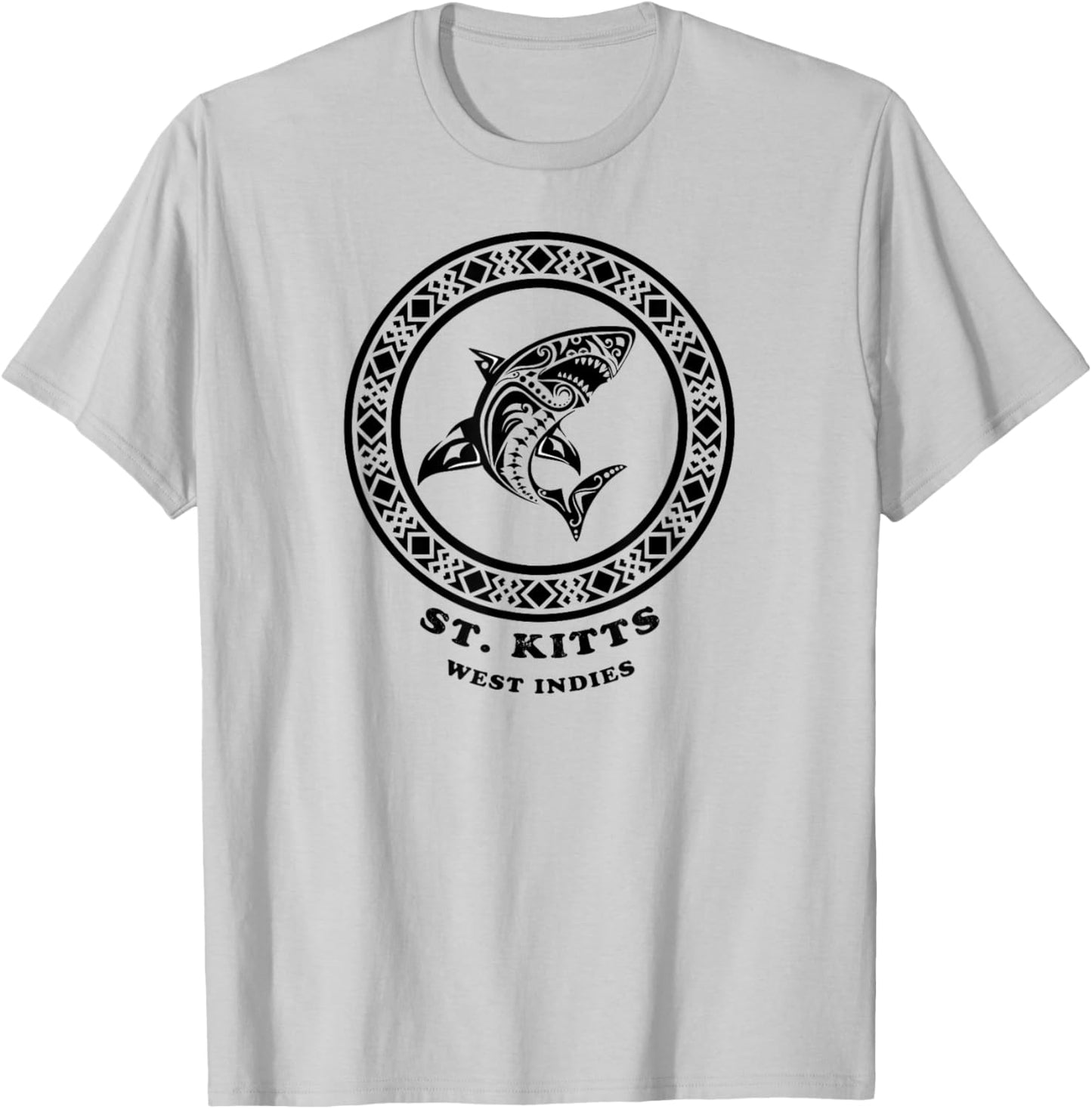 St. Kitts, West Indies Vintage Retro Tribal Shark Vacation T-Shirt - T-Shirt | Ash
