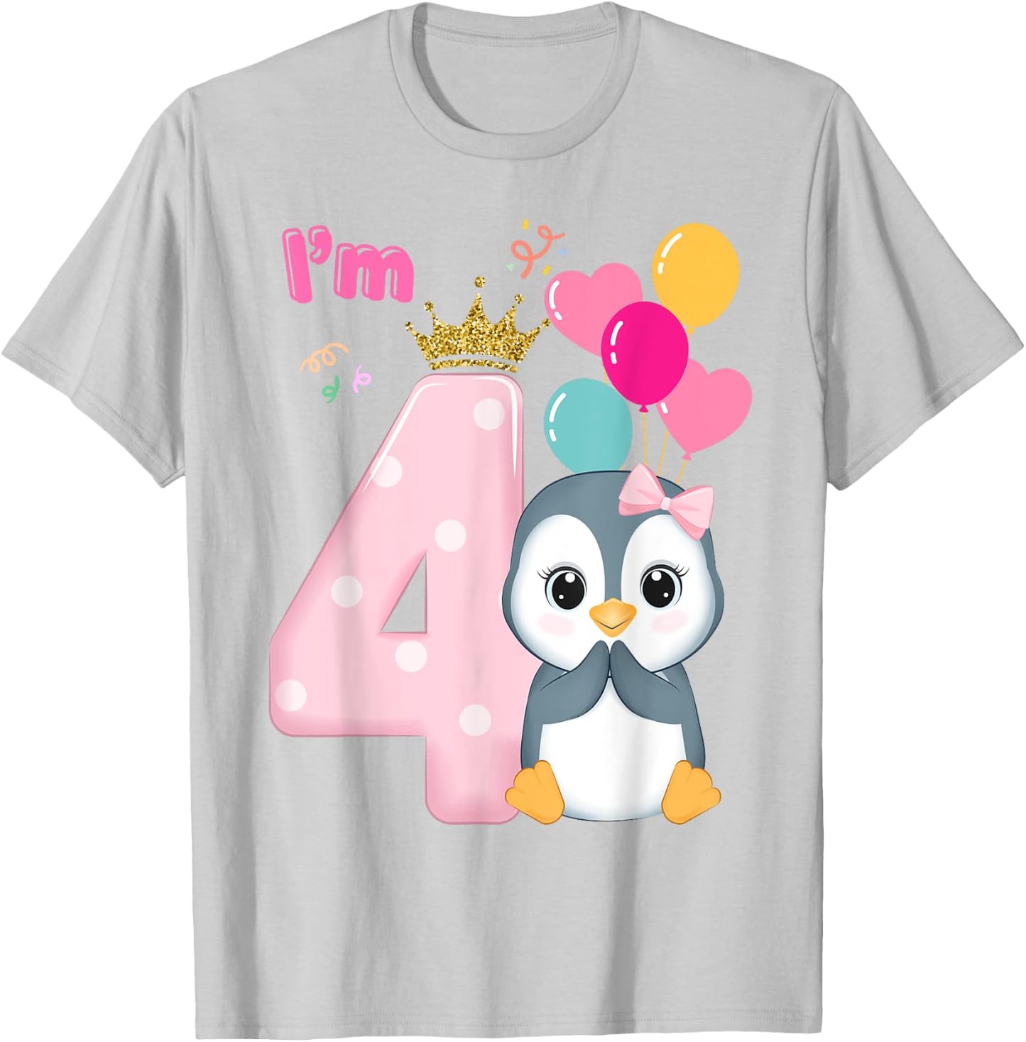 Cute Penguin 4th Birthday for Boy /Girl /Toddler Family T-Shirt - T-Shirt | Ash