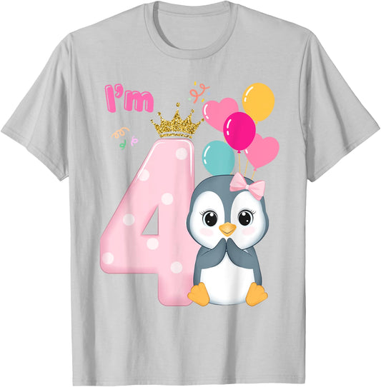 Cute Penguin 4th Birthday for Boy /Girl /Toddler Family T-Shirt - T-Shirt | Ash
