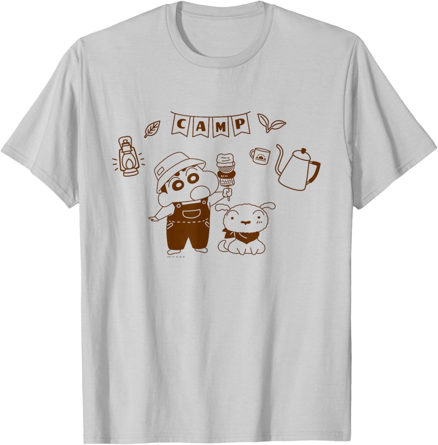 Crayon Shin-chan Nohara Family Camp Shin-chan and Shiro T-Shirt - T-Shirt | Ash