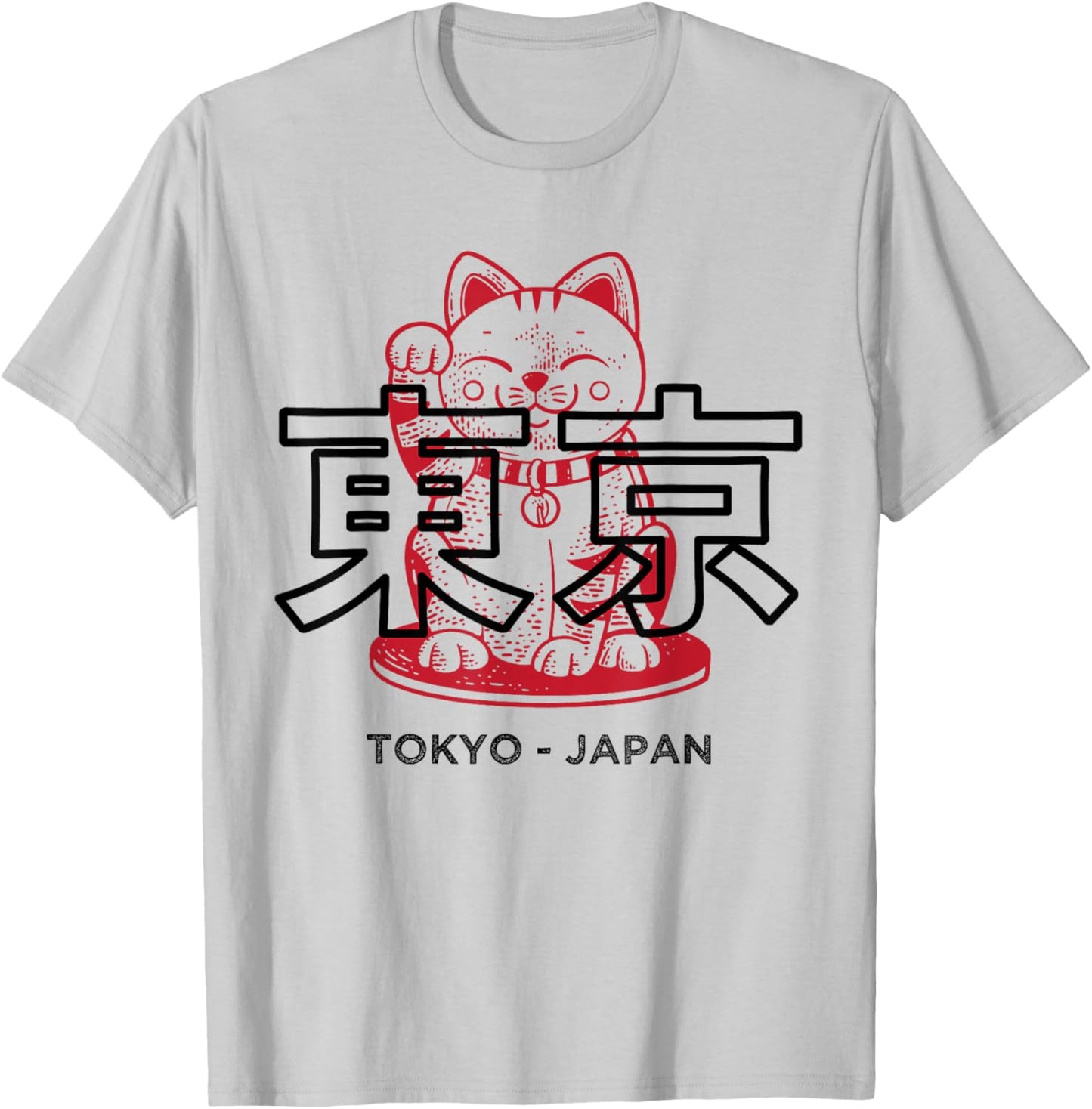Maneki Neko Shirt Japanese Lucky Cat Anime Tokyo Japan T-Shirt - T-Shirt | Ash