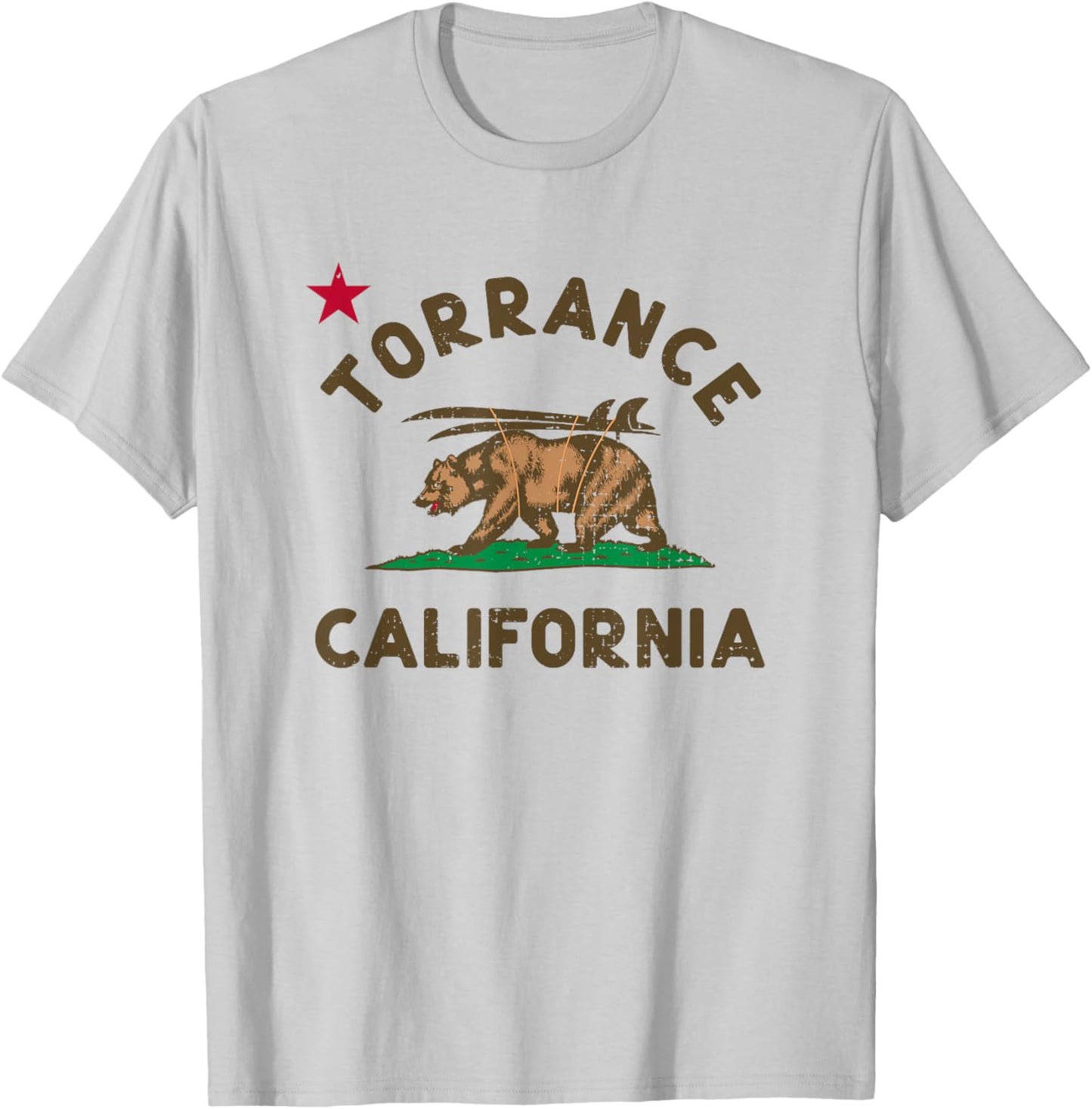 Torrance California Beach Flag Bear Surf CA Vintage T-Shirt - T-Shirt | Ash