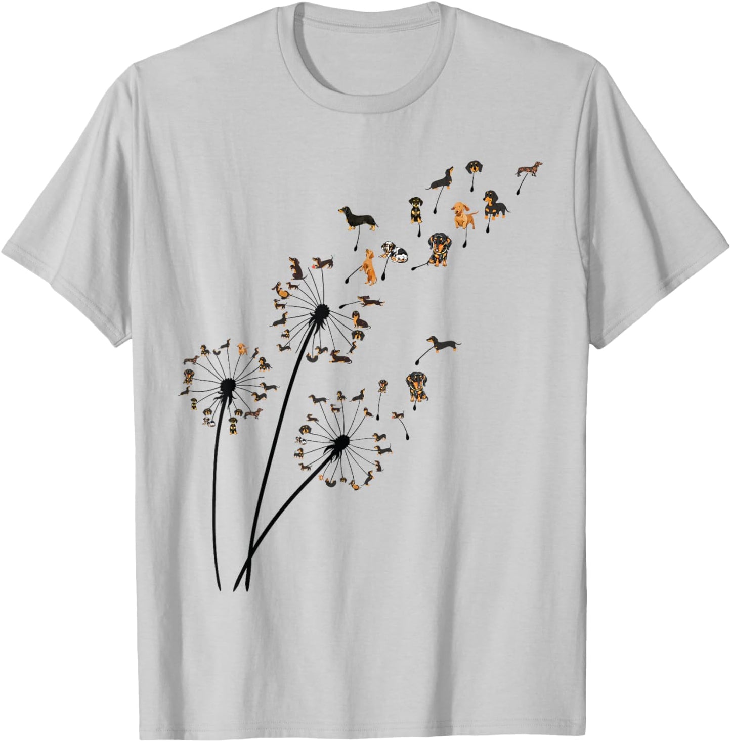 Dachshund Dandelion Flower Fly Funny Cute Dog Lover women T-Shirt - T-Shirt | Ash