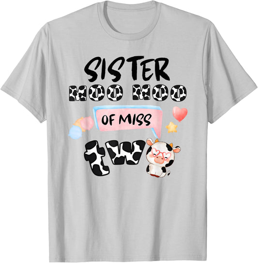 Girl 2nd Birthday Party Pink Cow Sister Moo I'm Two Animal T-Shirt - T-Shirt | Ash