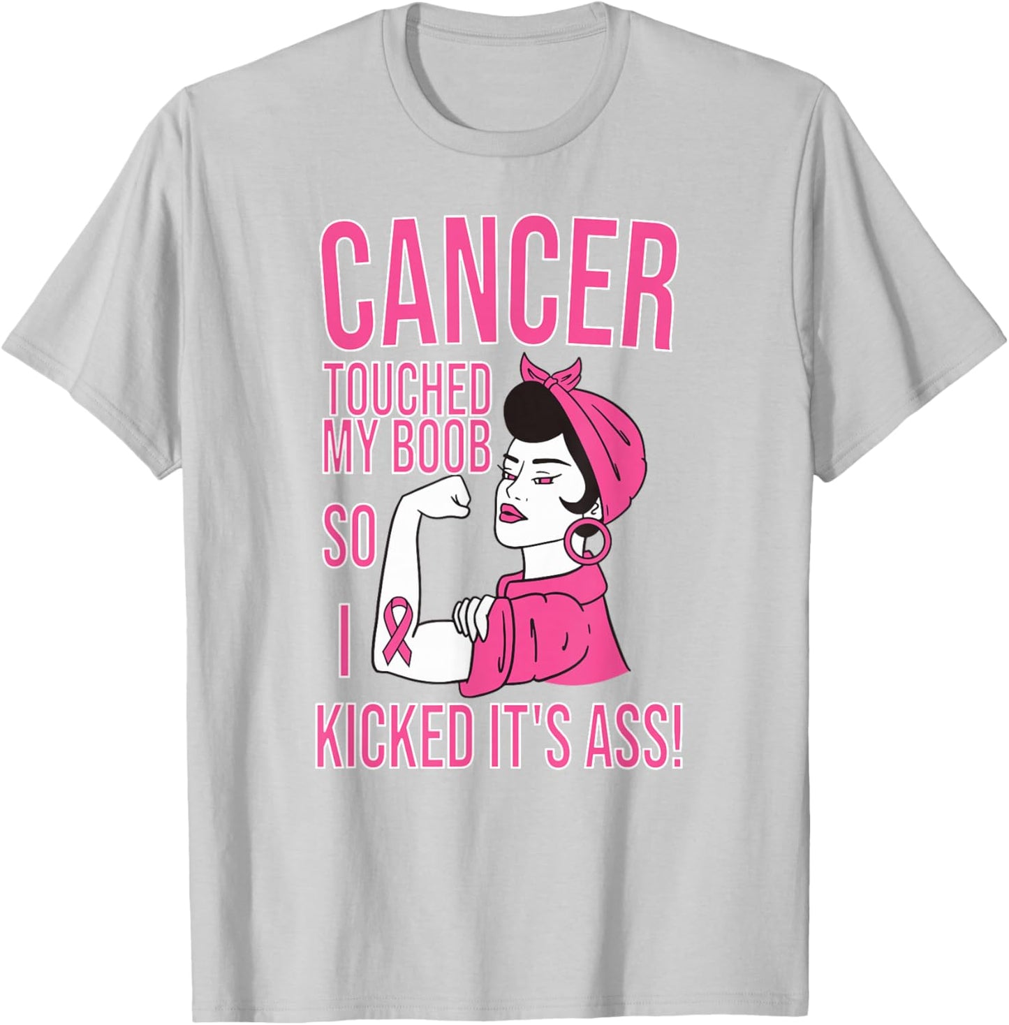 Cancer Touched My Boob So I Kicked Its Breast Cancer T-Shirt - T-Shirt | Ash