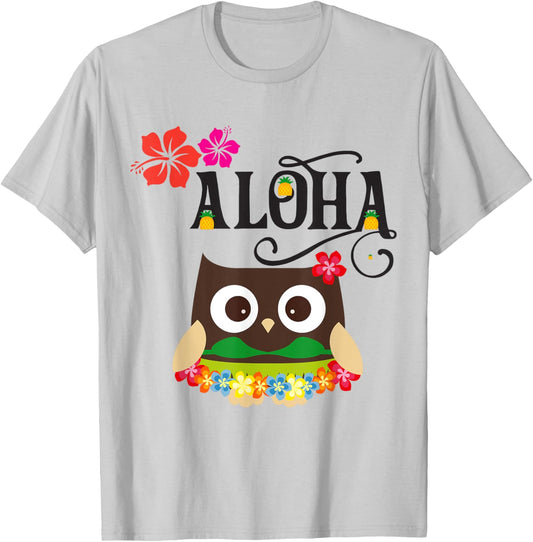 Cute Tropical Hawaiian Owl Luau Gifts T-Shirt - T-Shirt | Ash