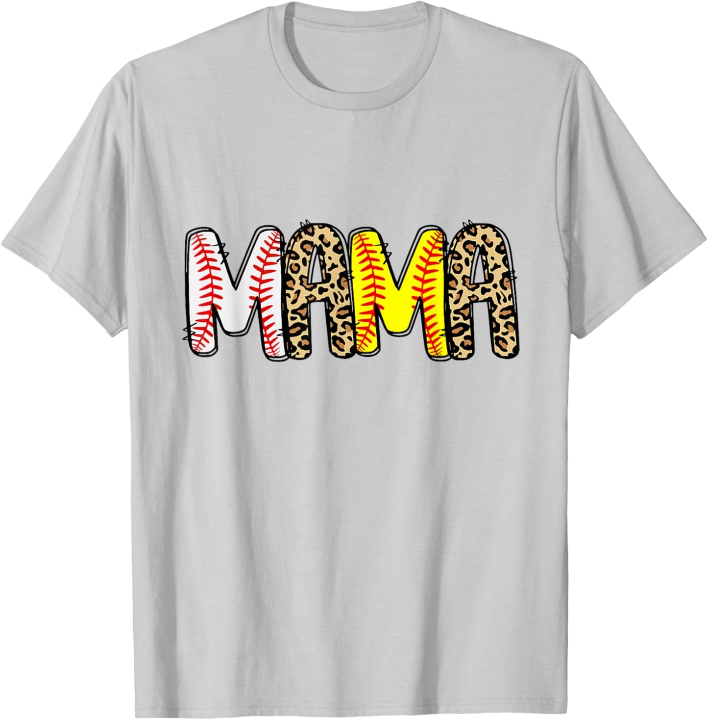 Mama Mom Of Both Leopard Baseball Softball Mom Mothers Day T-Shirt - T-Shirt | Ash