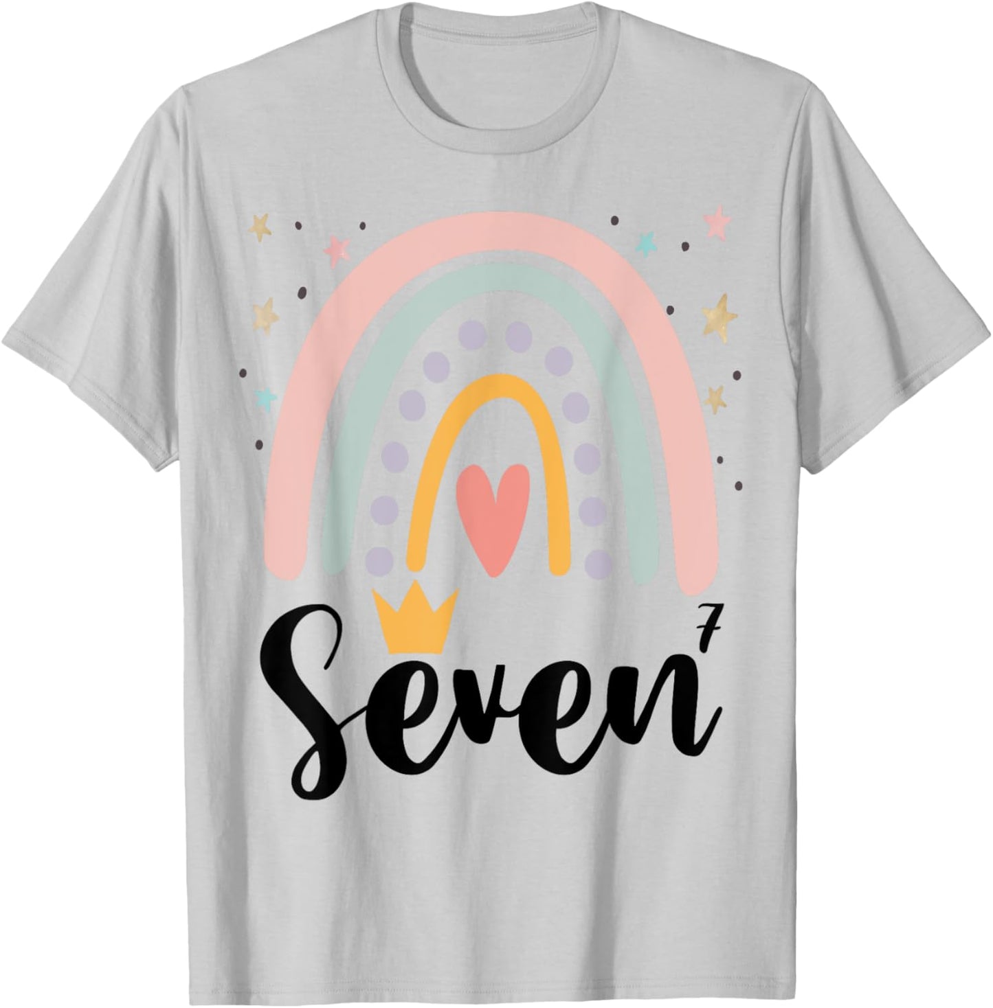 Seven Year Birthday Rainbow Party Family 7 Year Old T-Shirt - T-Shirt | Ash
