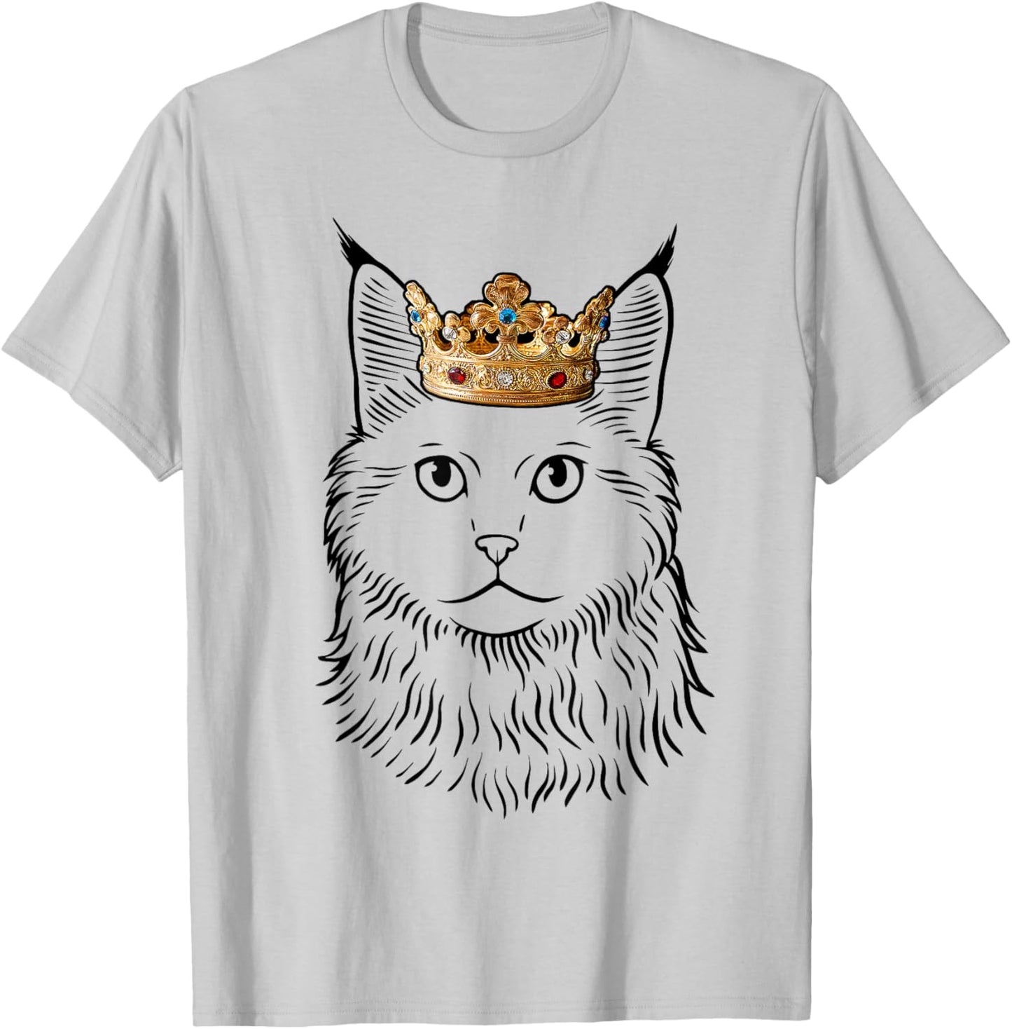 Maine Coon Cat Wearing Crown Men Women Girls Kids T-Shirt - T-Shirt | Ash