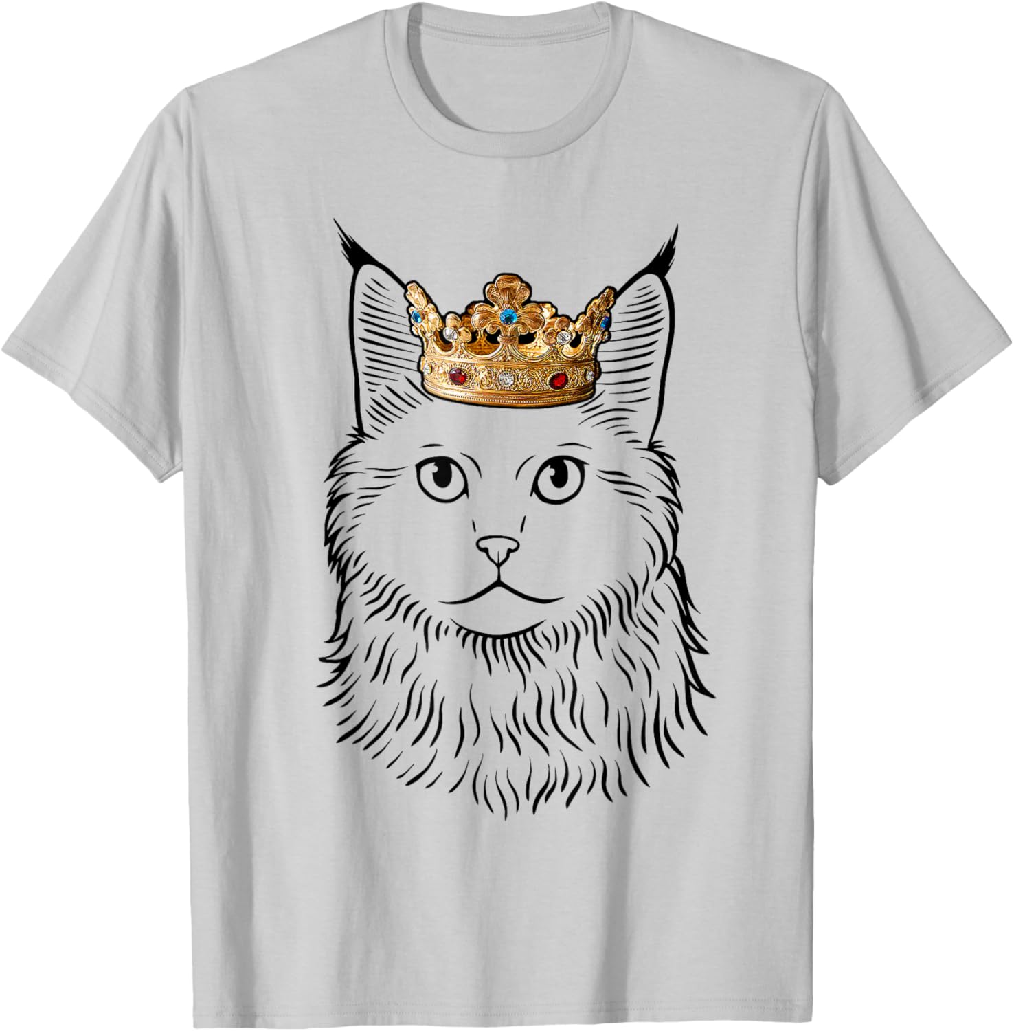 Maine Coon Cat Wearing Crown Men Women Girls Kids T-Shirt - T-Shirt | Ash
