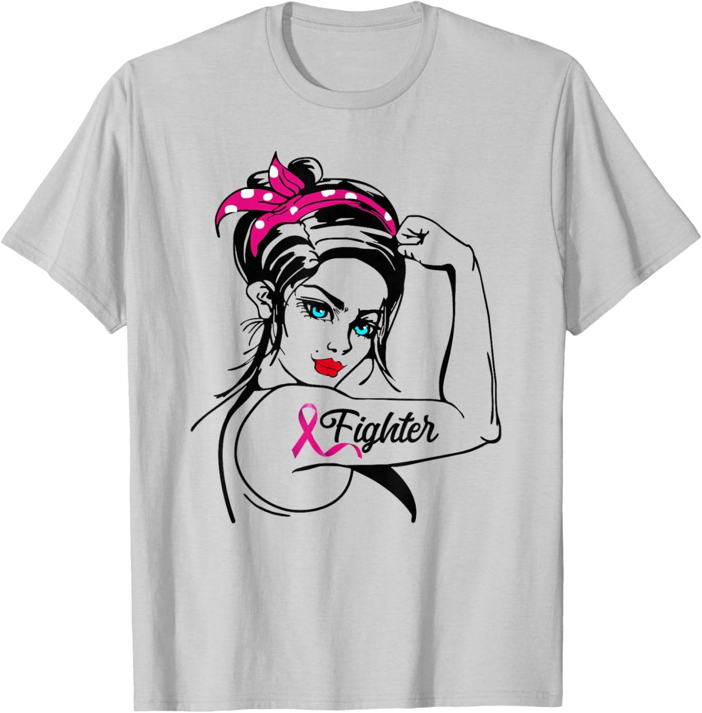 Fighter Rosie The Riveter Breast Cancer Awareness T-Shirt - T-Shirt | Ash