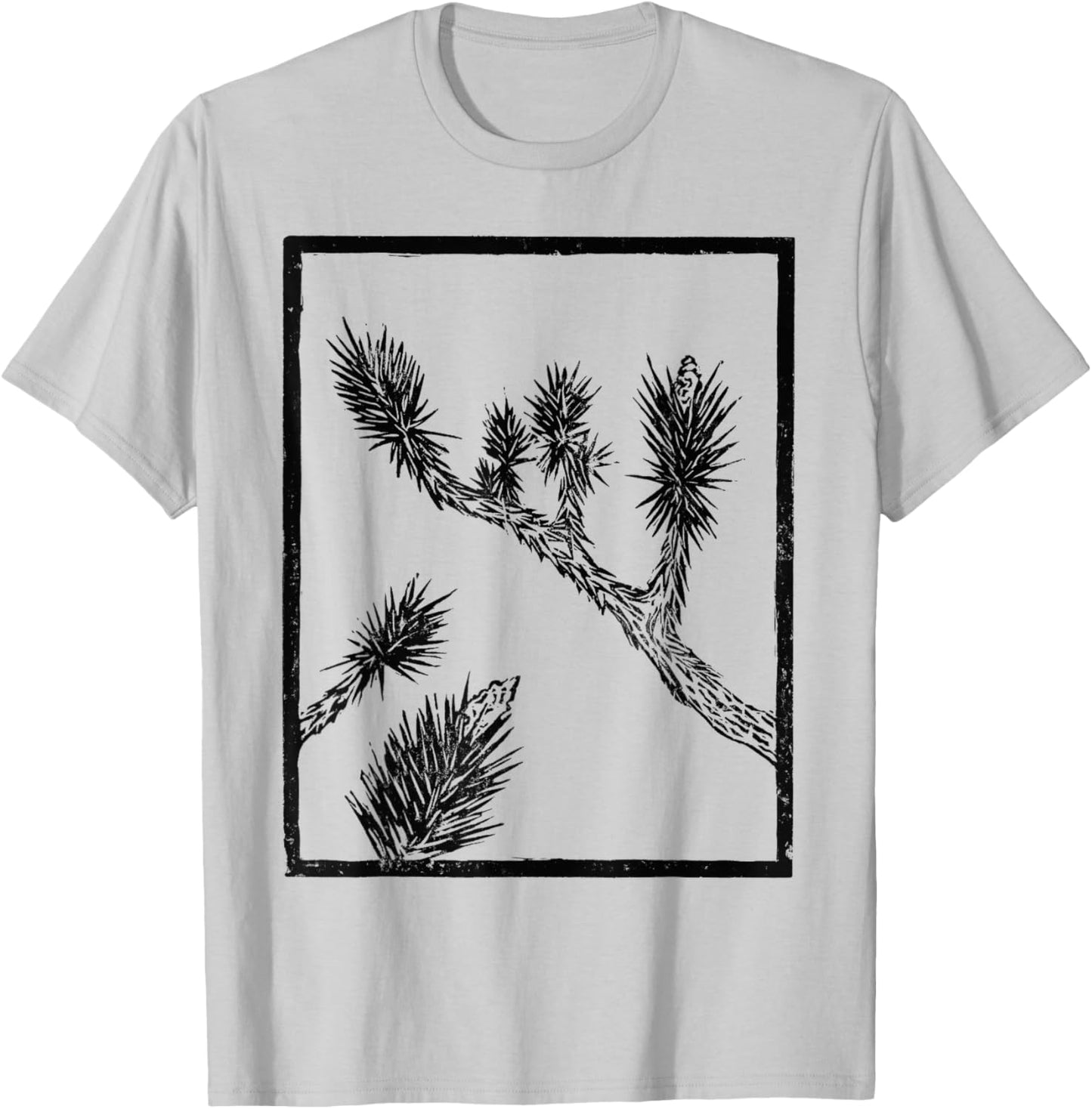 Joshua Tree Linocut Print - Black Ink T-Shirt - T-Shirt | Ash