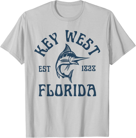 Key West Florida Fishing Marlin Travel Keys Fish Beach Men Women Kids T-Shirt - T-Shirt | Ash