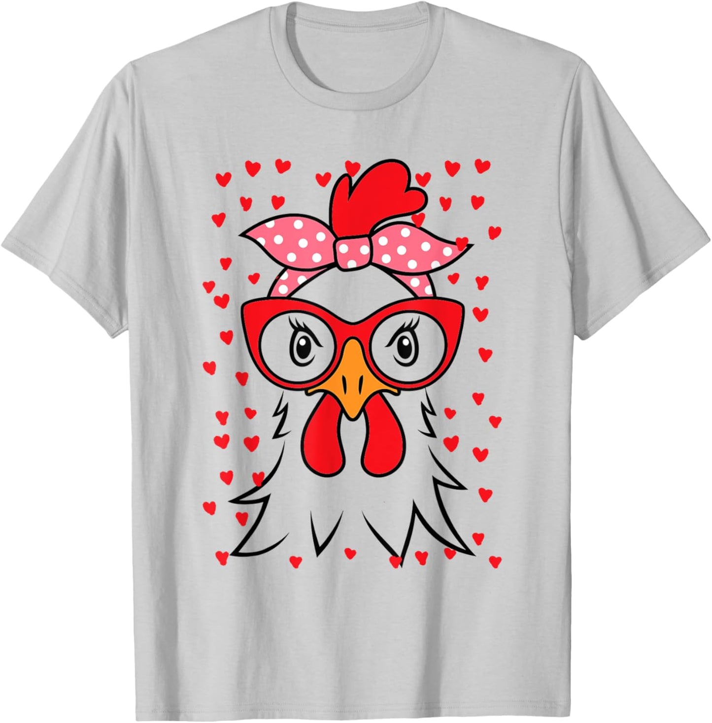 Cute Women Girl Chicken With Bandana Headband and Glasses T-Shirt - T-Shirt | Ash